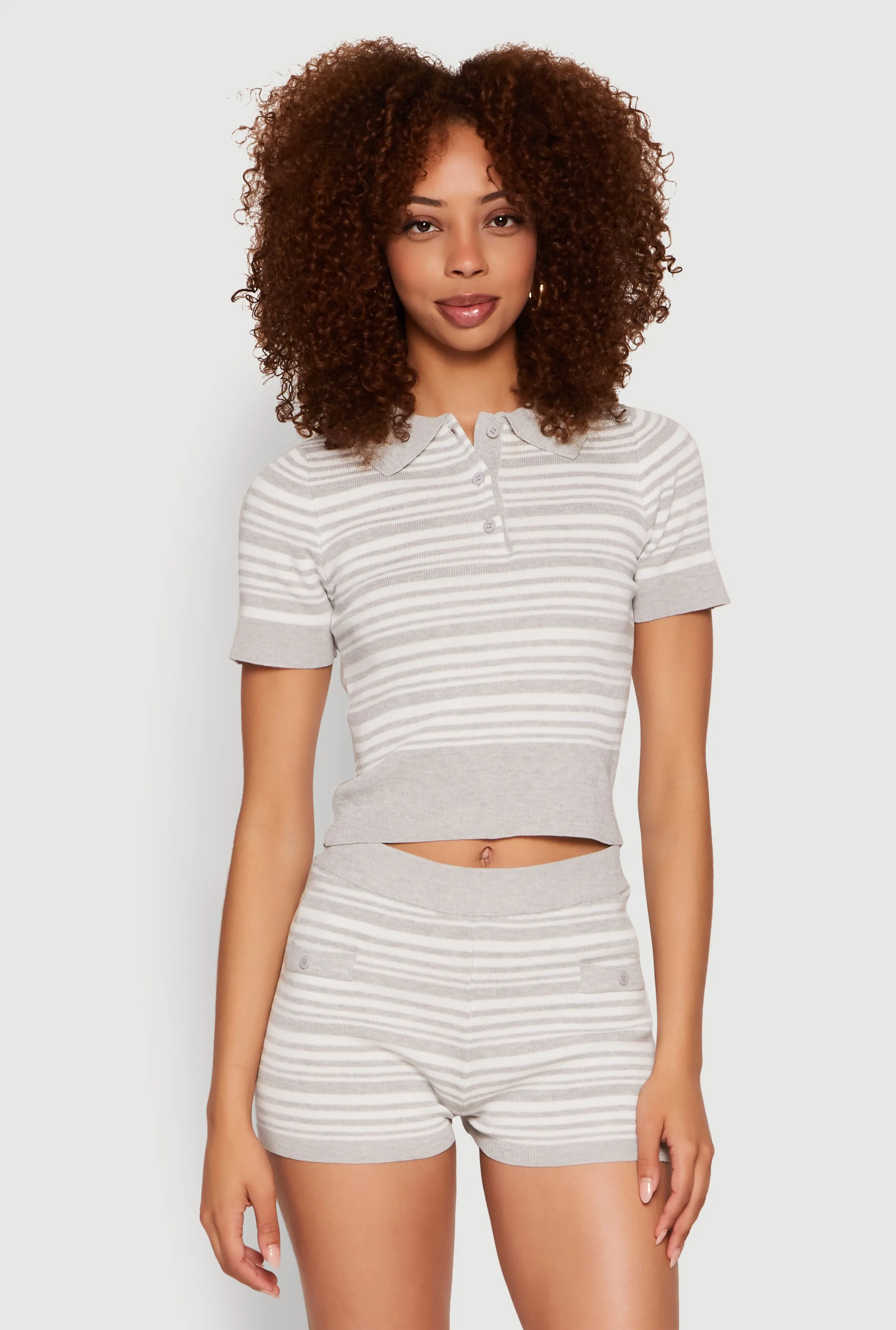 Daisy Striped Polo Crop Top sold by Rainbow
