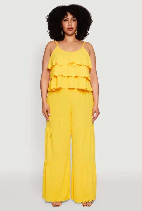 Plus Size Airy Tiered Palazzo Pants sold by Rainbow