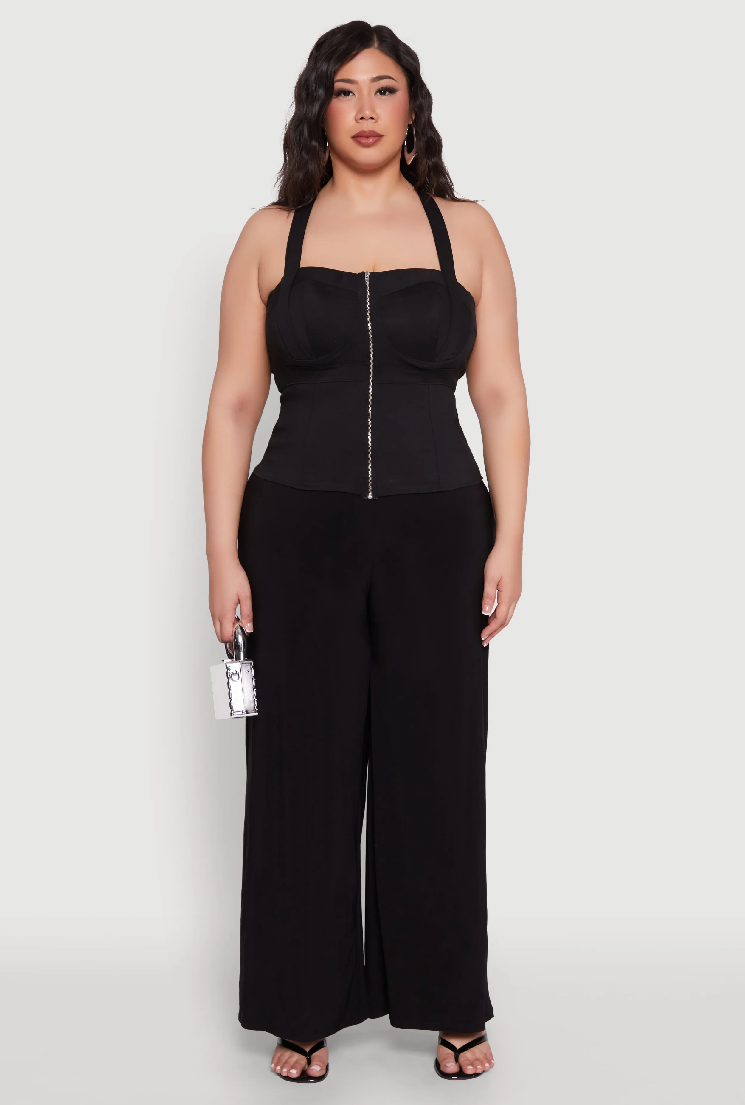 Plus Size Cut Out Racerback Zip Front Bustier Top sold by Rainbow