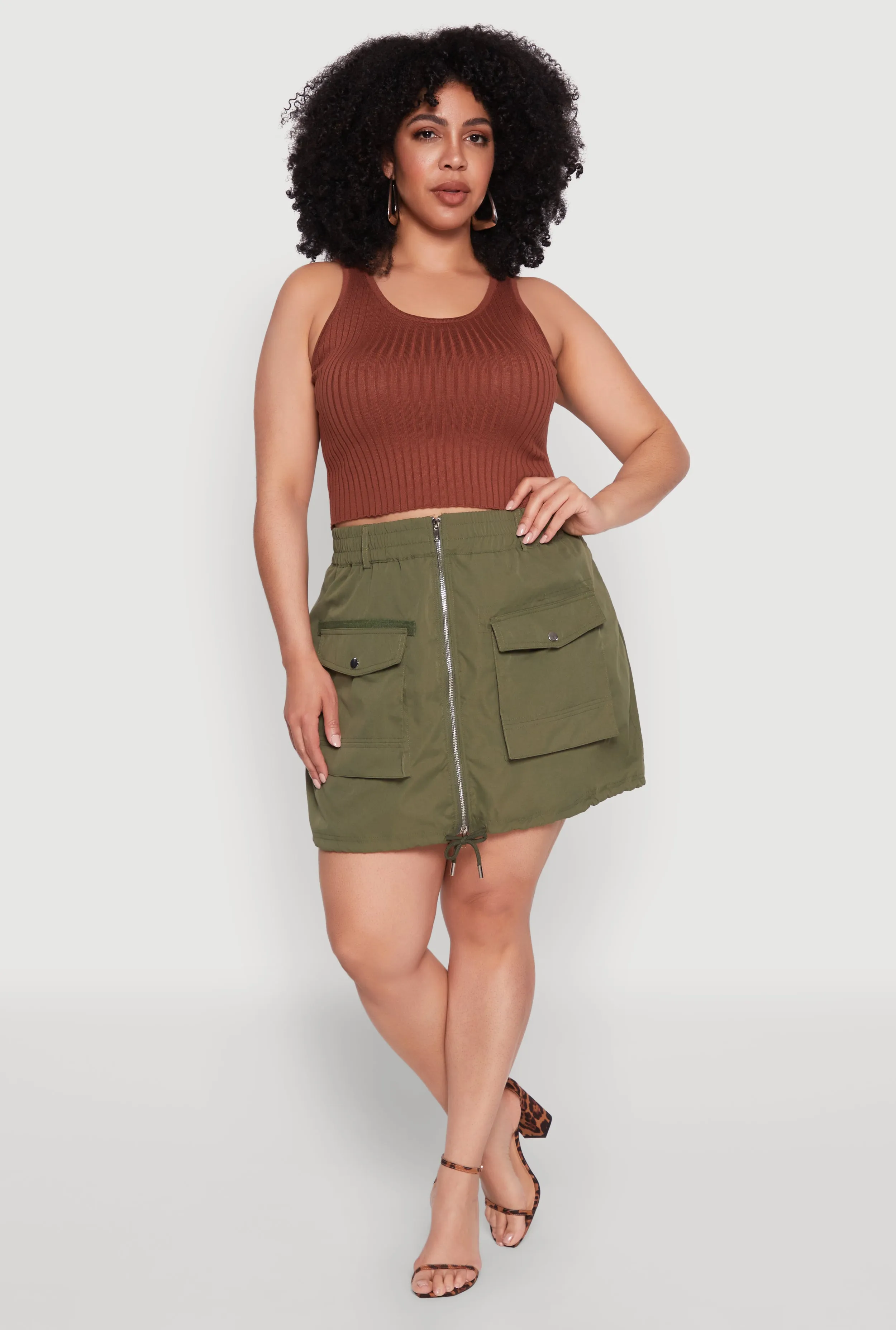 Plus Size Zip Front Cargo Pocket Skirt sold by Rainbow