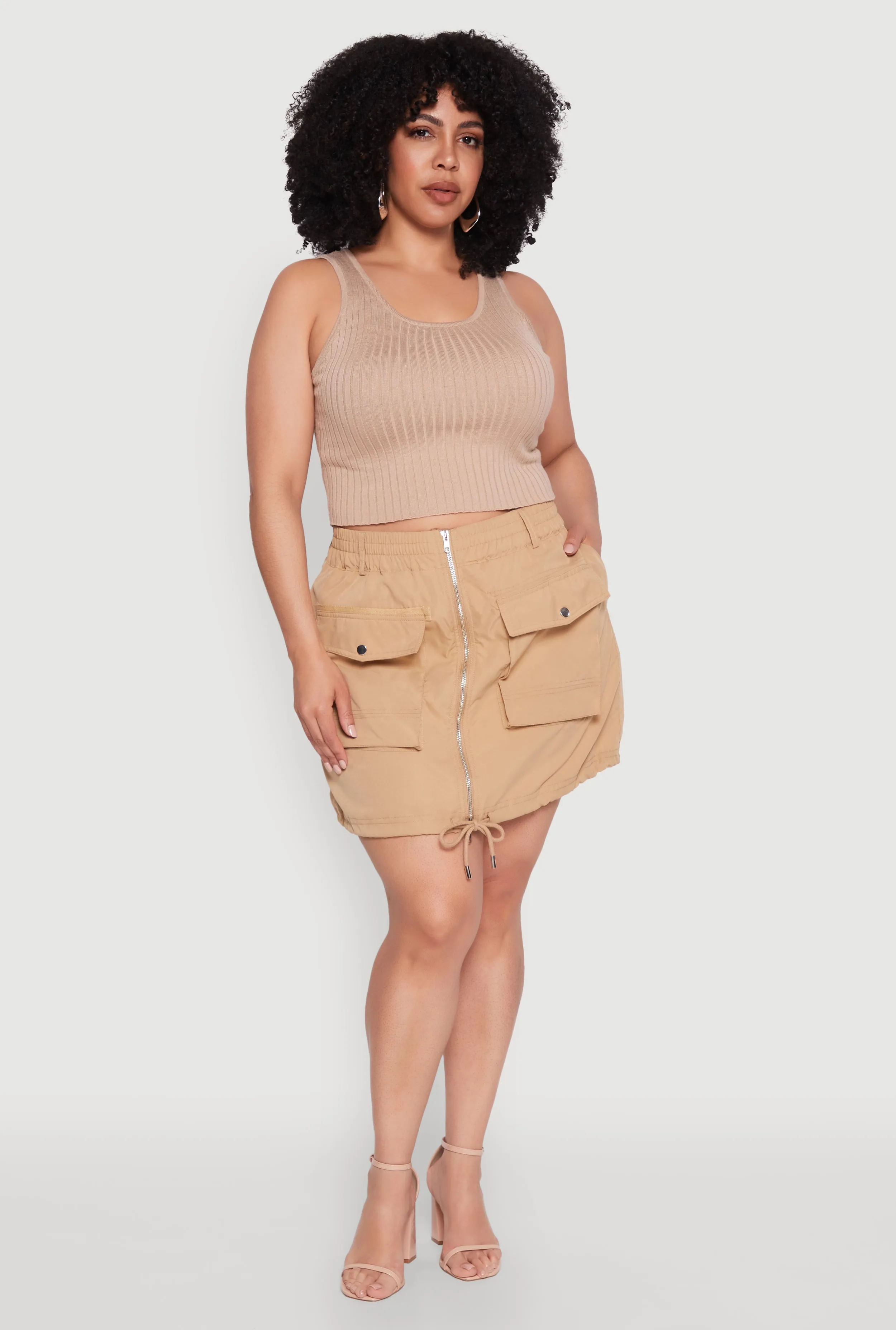 Plus Size Zip Front Cargo Pocket Skirt sold by Rainbow