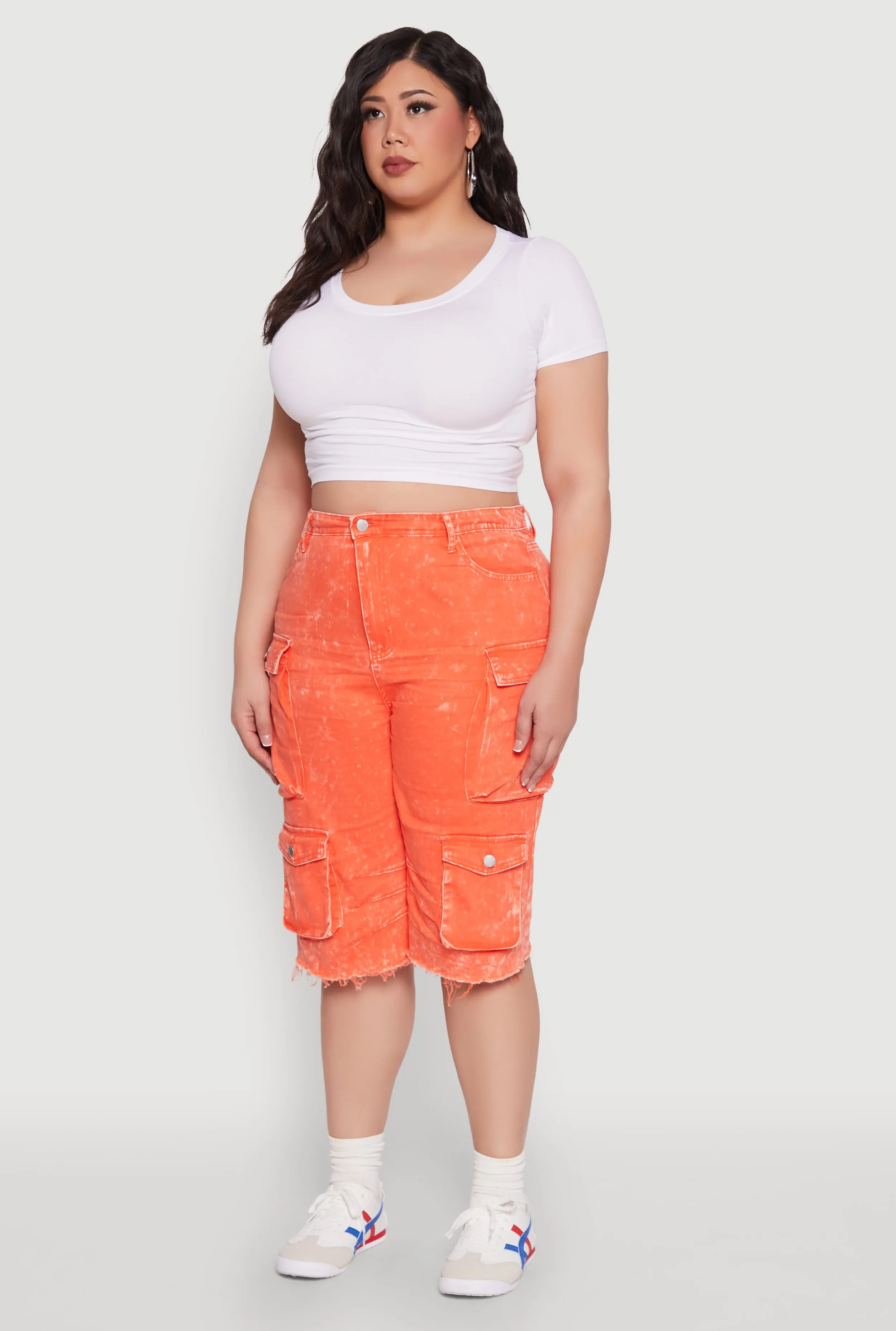 Plus Size Daisy Acid Wash Cargo Bermuda Shorts sold by Rainbow product image thumbnail 3