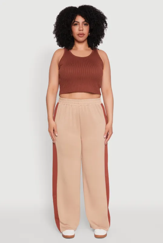Plus Size Contrast Trim Wide Leg Pants sold by Rainbow