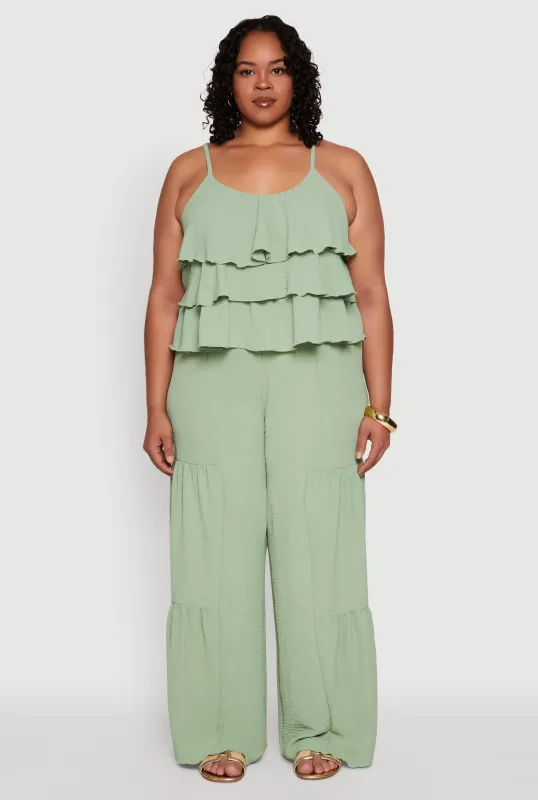 Plus Size Airy Tiered Palazzo Pants sold by Rainbow