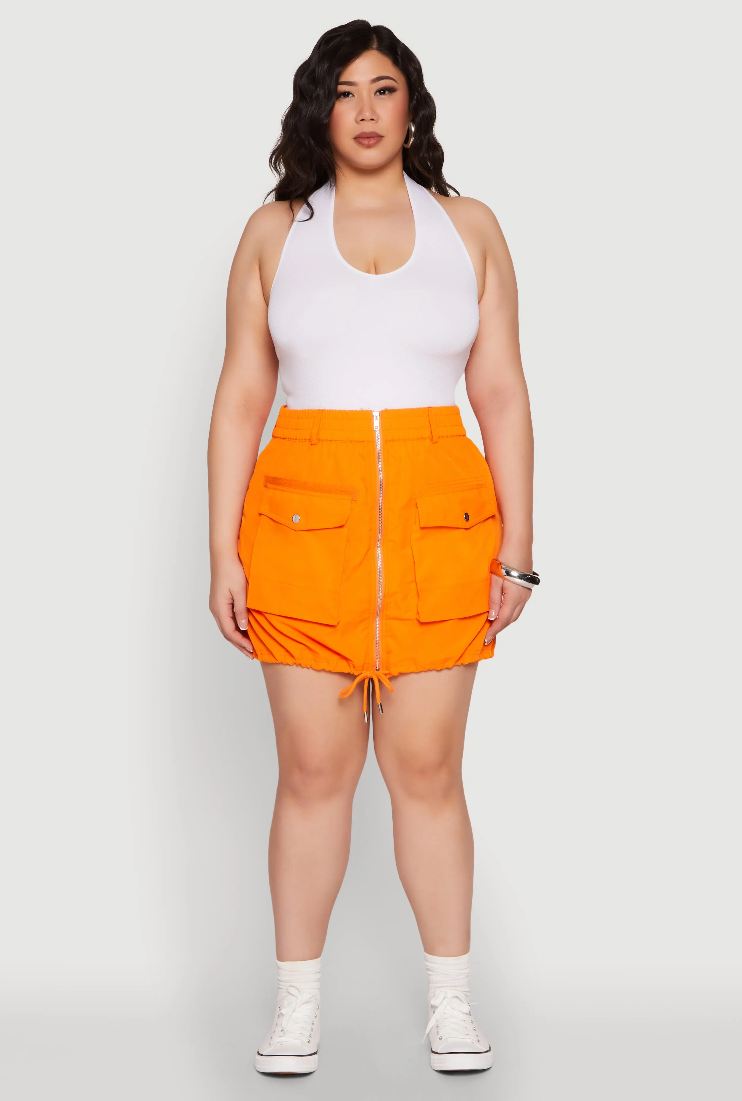 Plus Size Zip Front Cargo Pocket Skirt sold by Rainbow