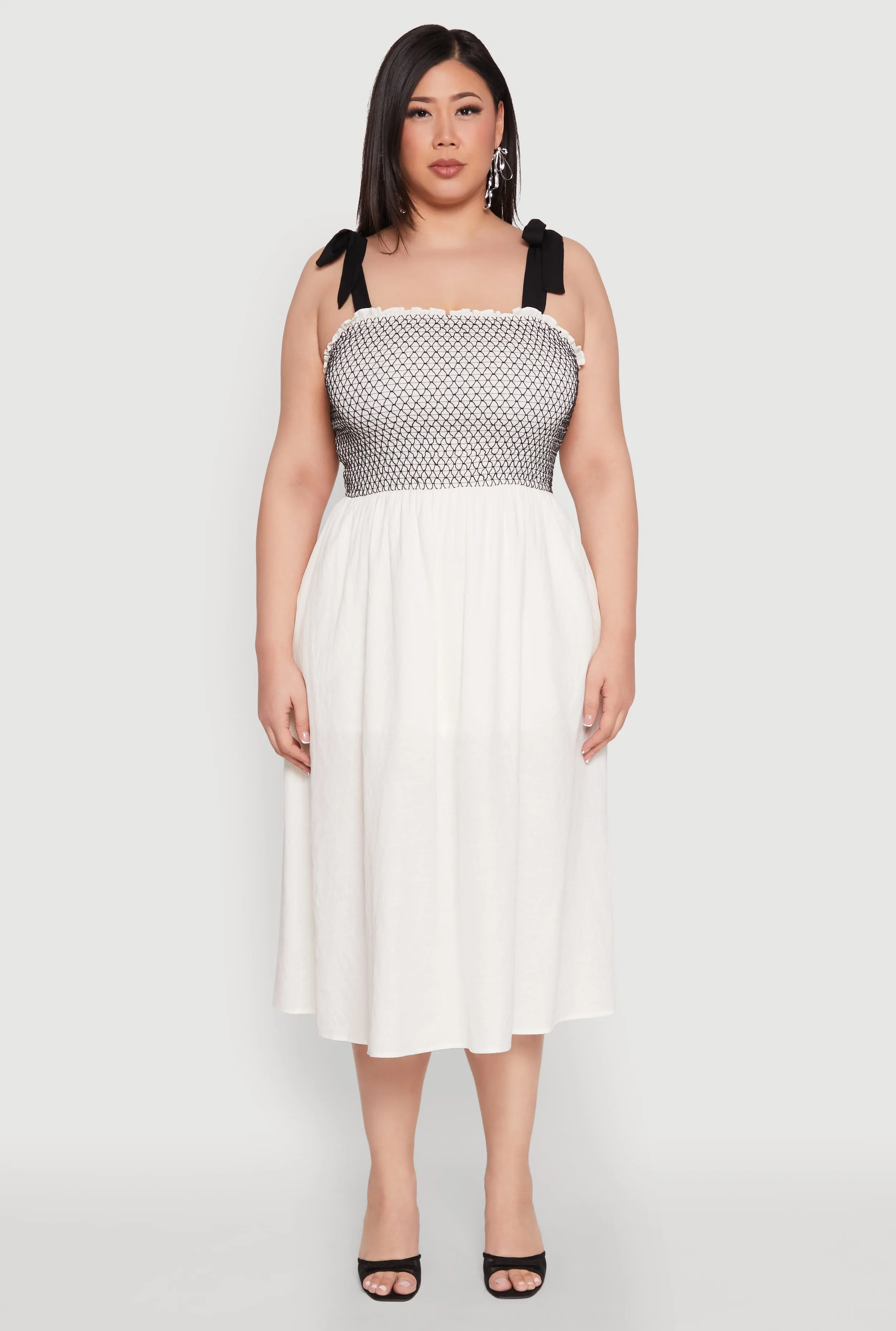 Plus Size Smocked Tie Shoulder Midi Dress sold by Rainbow product image thumbnail 2