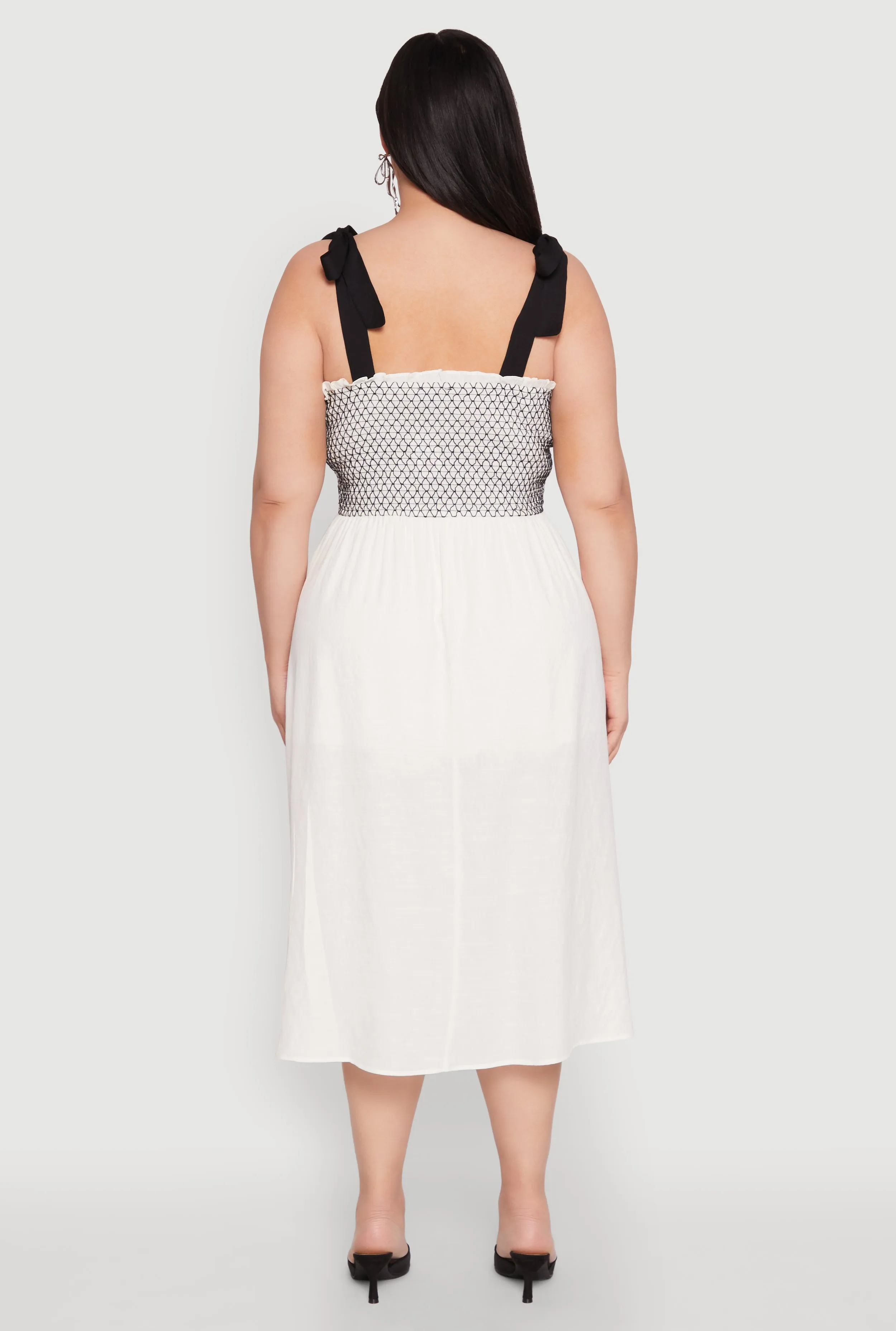 Plus Size Smocked Tie Shoulder Midi Dress sold by Rainbow product image thumbnail 5