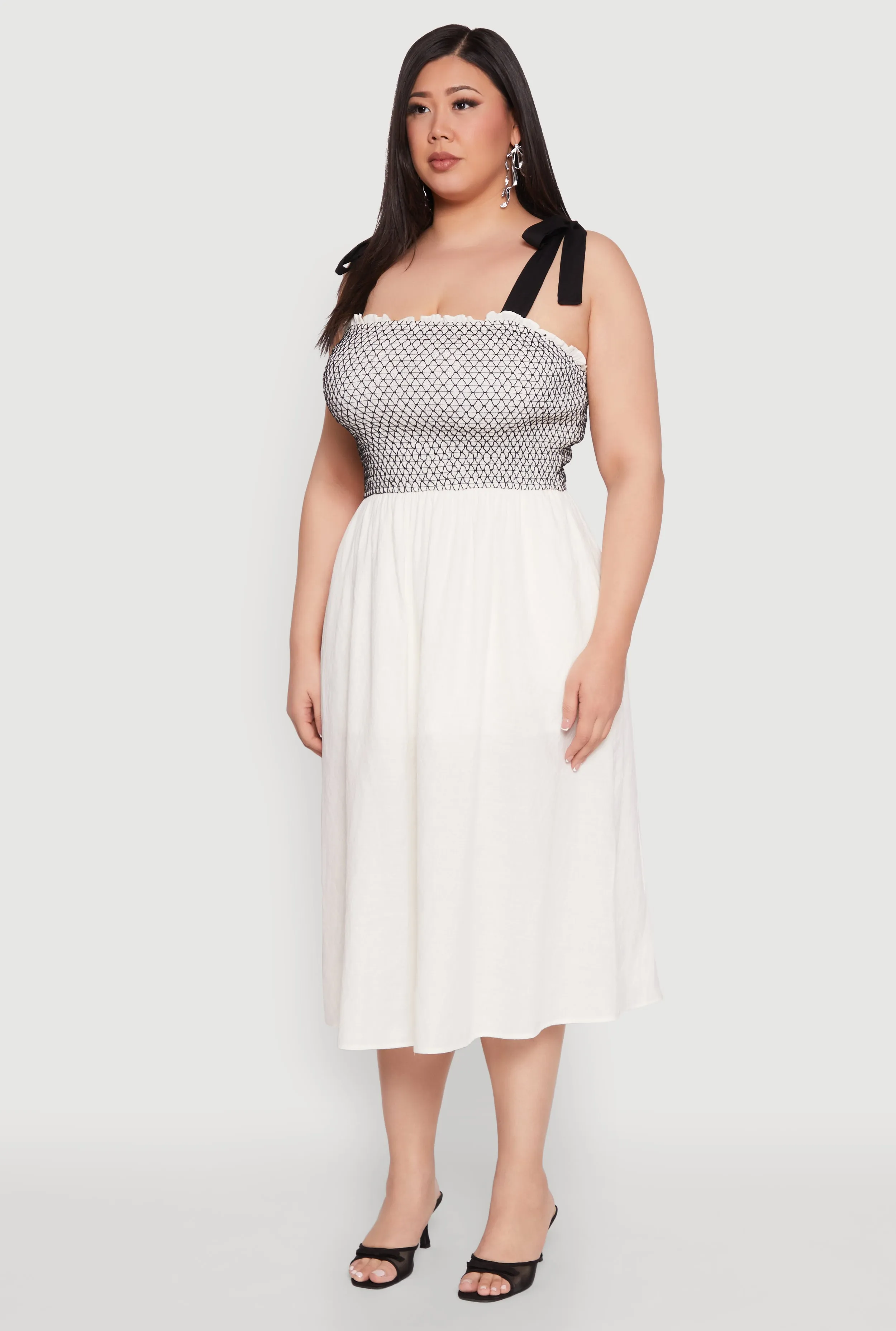 Plus Size Smocked Tie Shoulder Midi Dress sold by Rainbow product image thumbnail 3