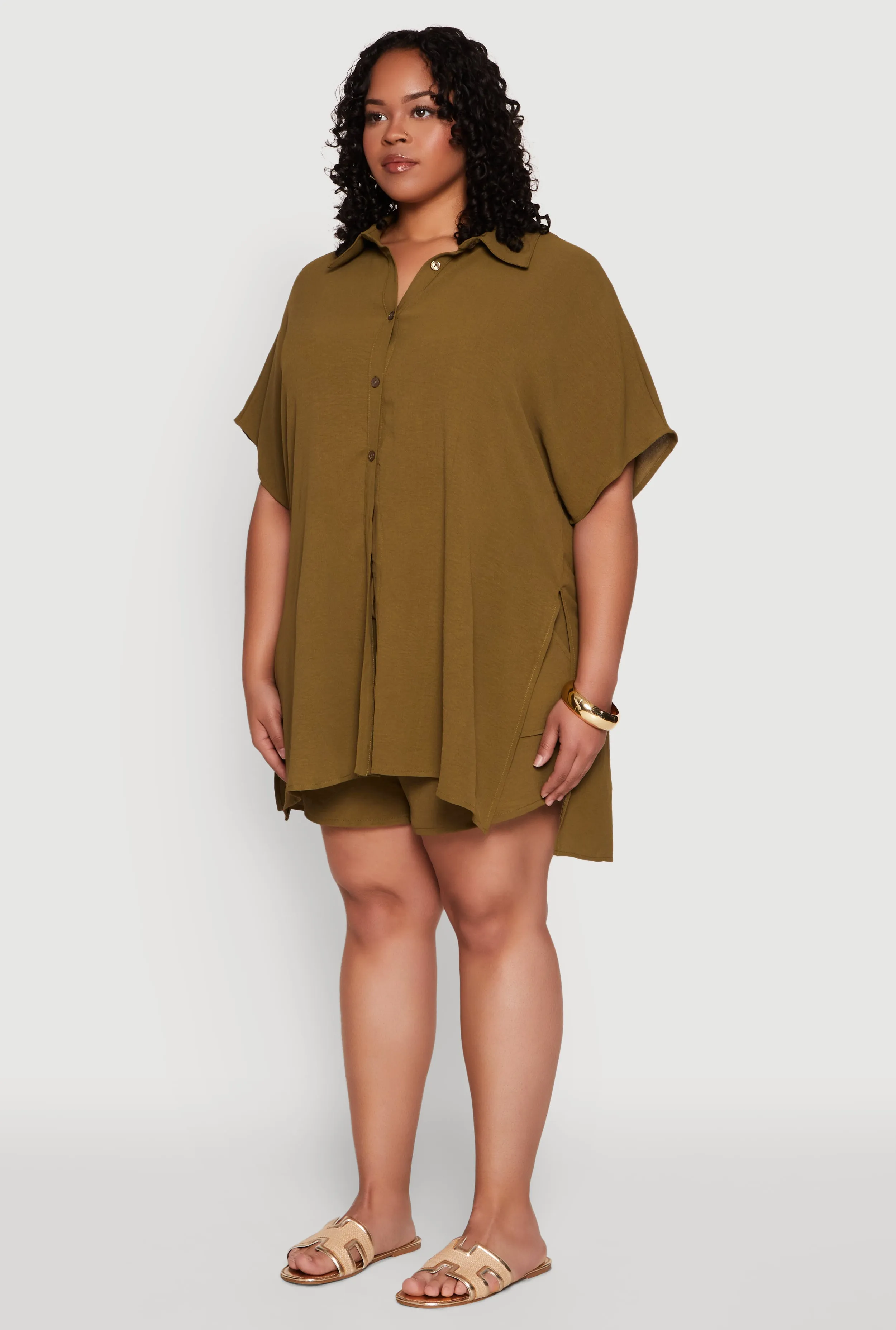 Plus Size Airy Oversized Slit Hem Shirt sold by Rainbow product image thumbnail 5