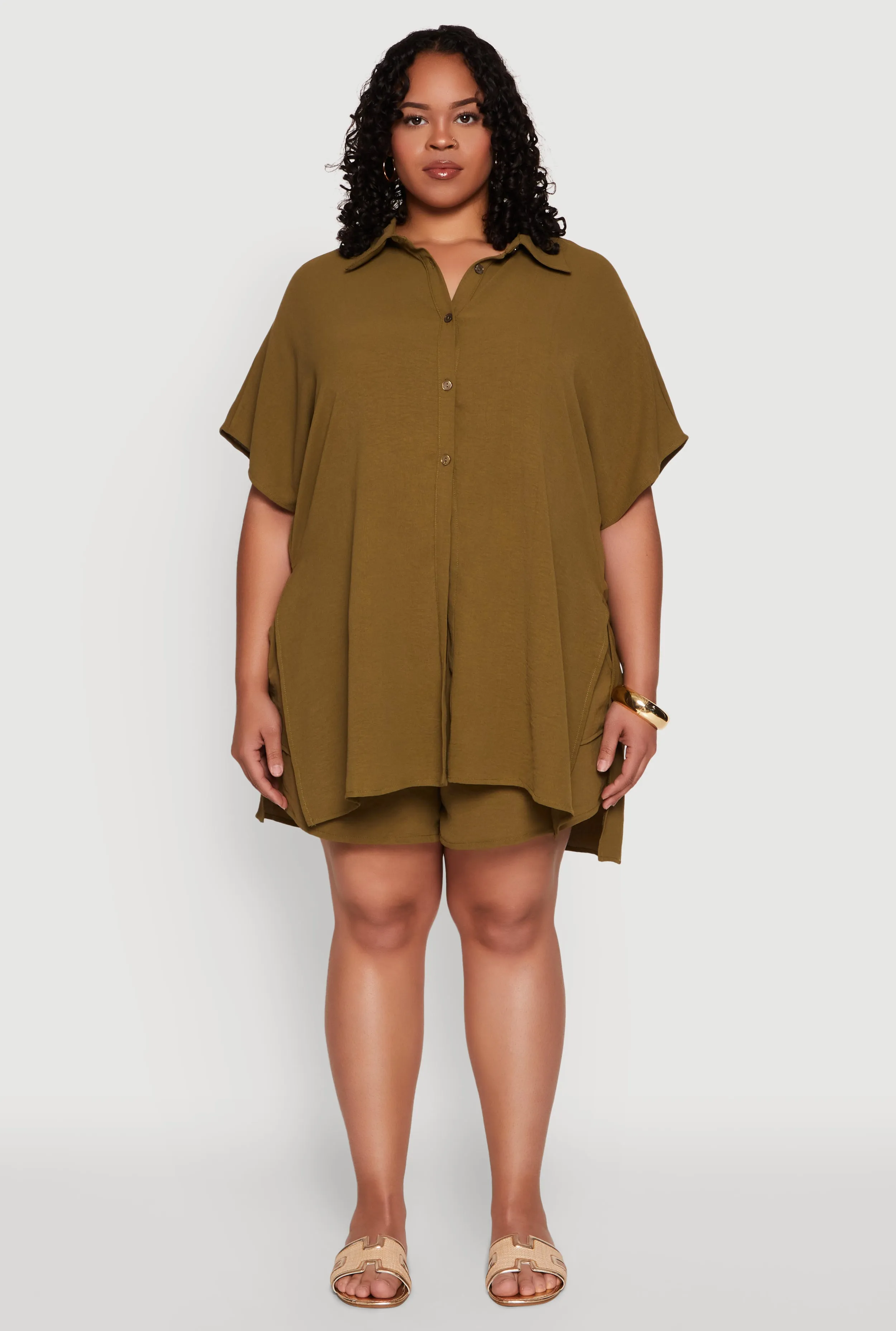 Plus Size Airy Oversized Slit Hem Shirt sold by Rainbow product image thumbnail 2