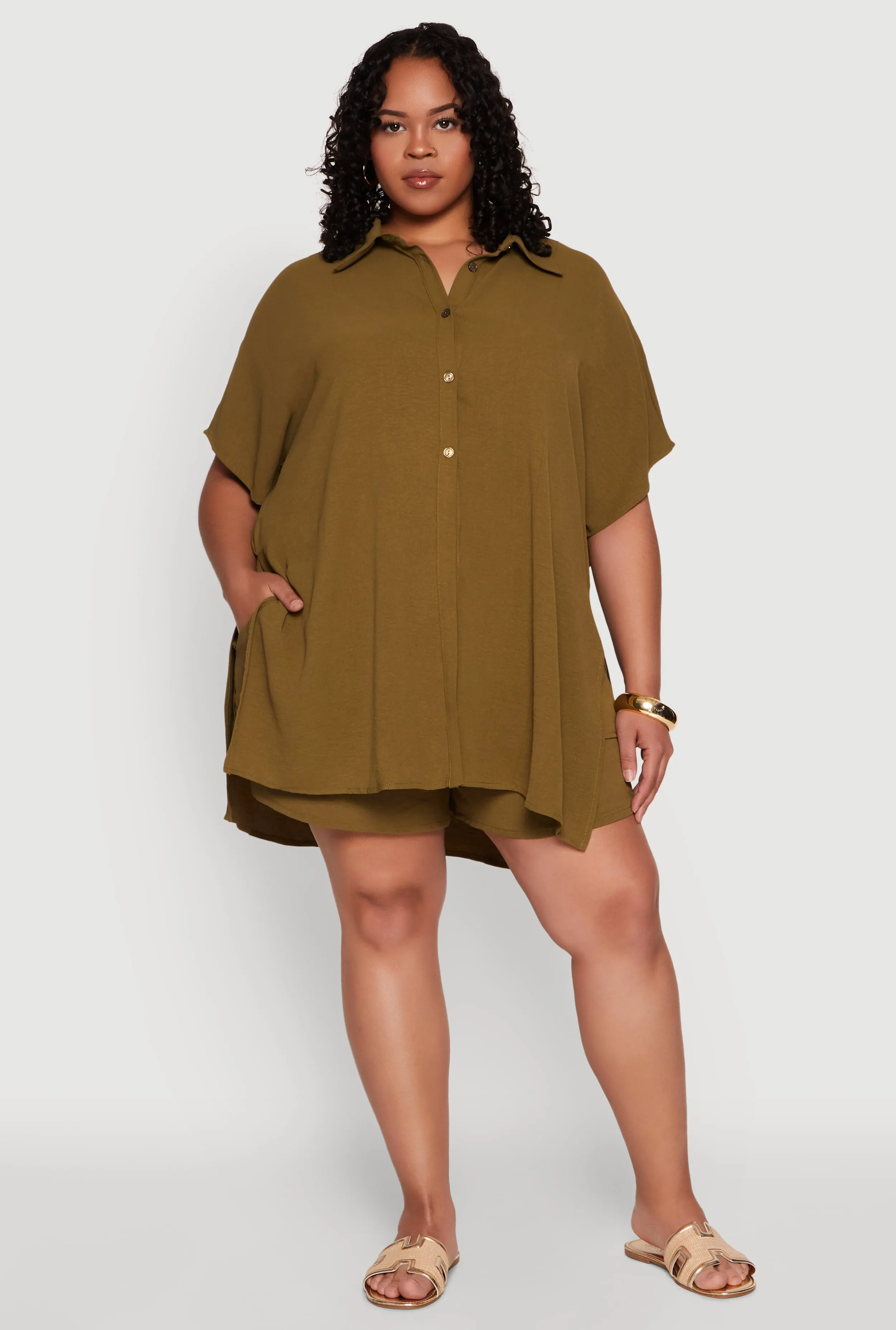 Plus Size Airy Oversized Slit Hem Shirt sold by Rainbow product image thumbnail 3