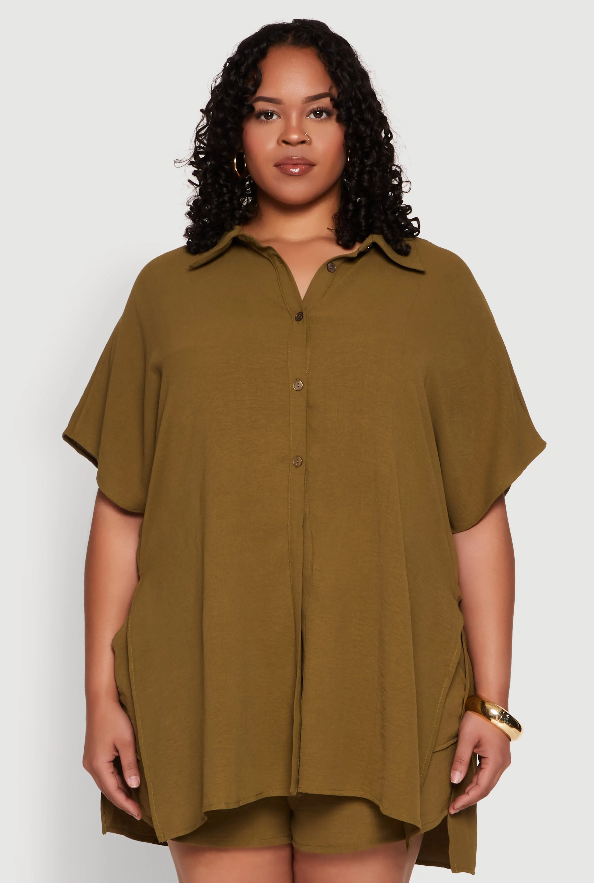 Plus Size Airy Oversized Slit Hem Shirt sold by Rainbow