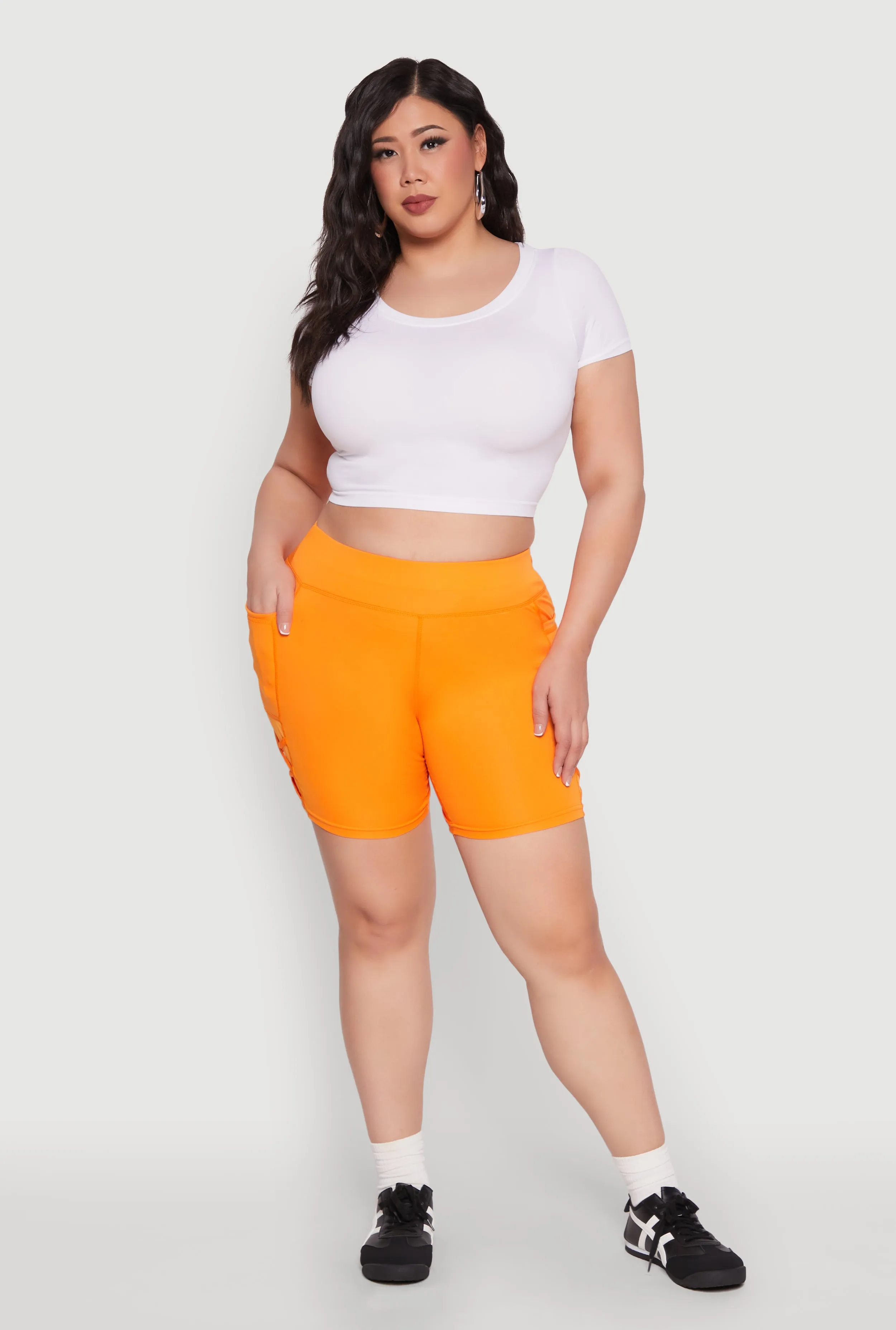 Plus Size Caged Mesh Detail Side Pocket Bike Shorts sold by Rainbow