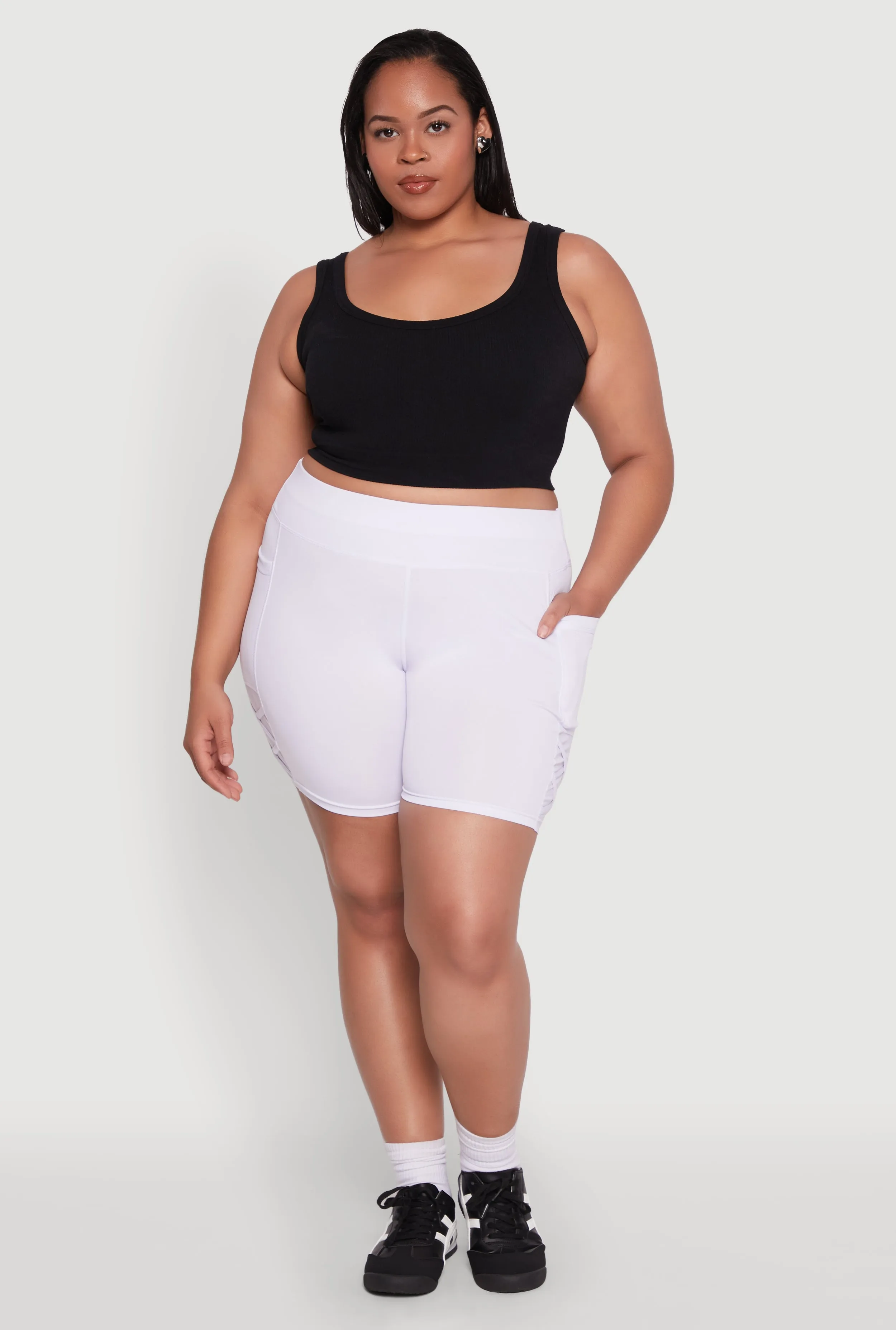 Plus Size Caged Mesh Detail Side Pocket Bike Shorts sold by Rainbow product image thumbnail 2