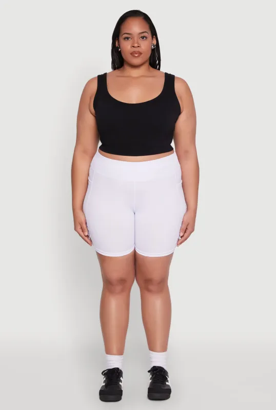 Plus Size Caged Mesh Detail Side Pocket Bike Shorts sold by Rainbow