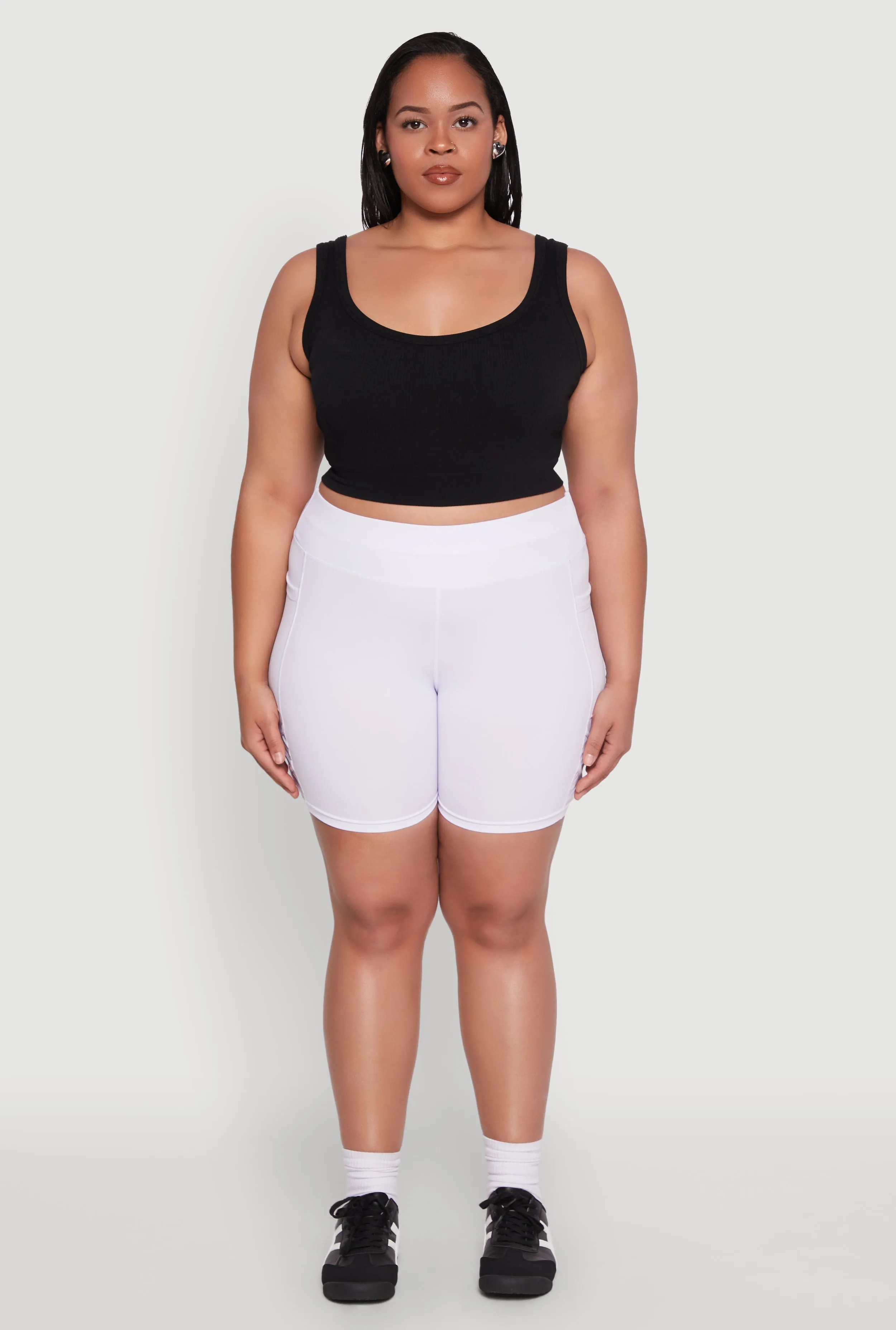 Plus Size Caged Mesh Detail Side Pocket Bike Shorts sold by Rainbow