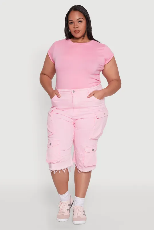 Plus Size Daisy Acid Wash Cargo Bermuda Shorts sold by Rainbow