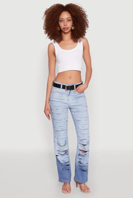 Ombre Slashed Straight Leg Jeans sold by Rainbow