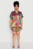 Plus Size Satin Psychedelic Floral Print Shirt sold by Rainbow