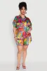 Plus Size Satin Psychedelic Floral Print Shirt sold by Rainbow