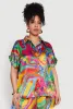 Plus Size Satin Psychedelic Floral Print Shirt sold by Rainbow