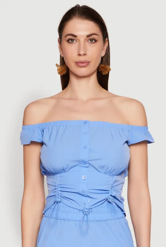 Toggle Drawstring Off The Shoulder Crop Top sold by Rainbow