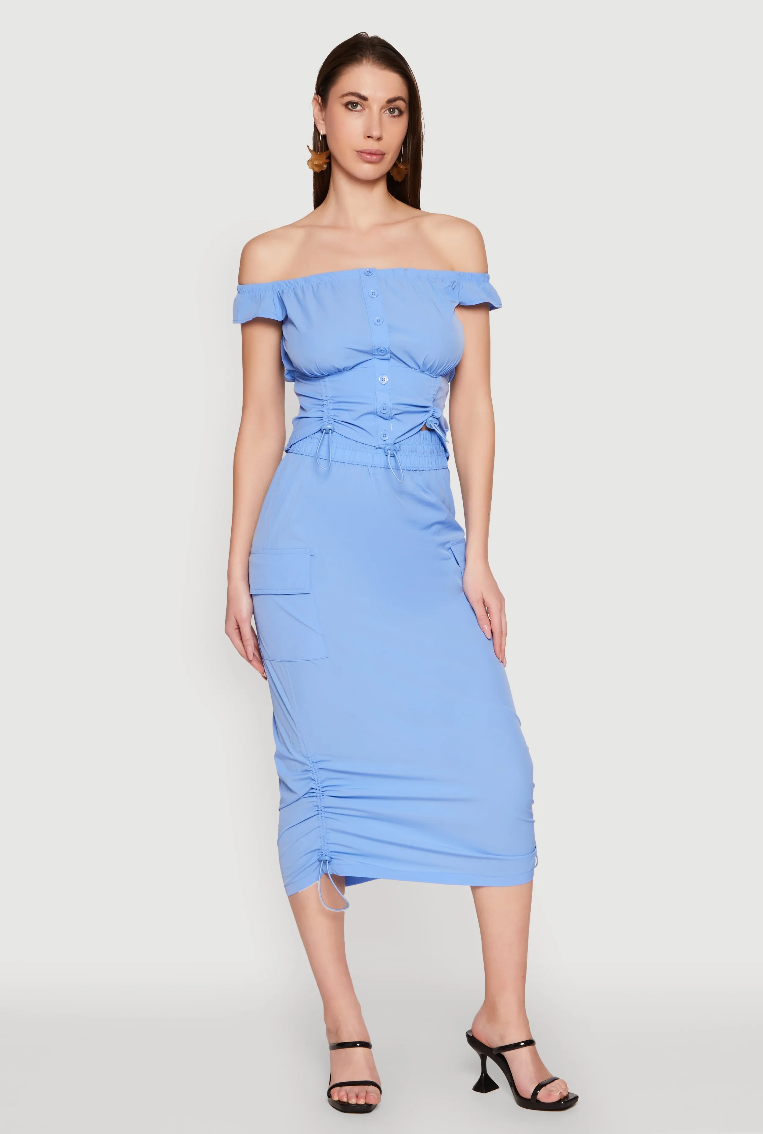 Toggle Drawstring Off The Shoulder Crop Top sold by Rainbow product image thumbnail 3