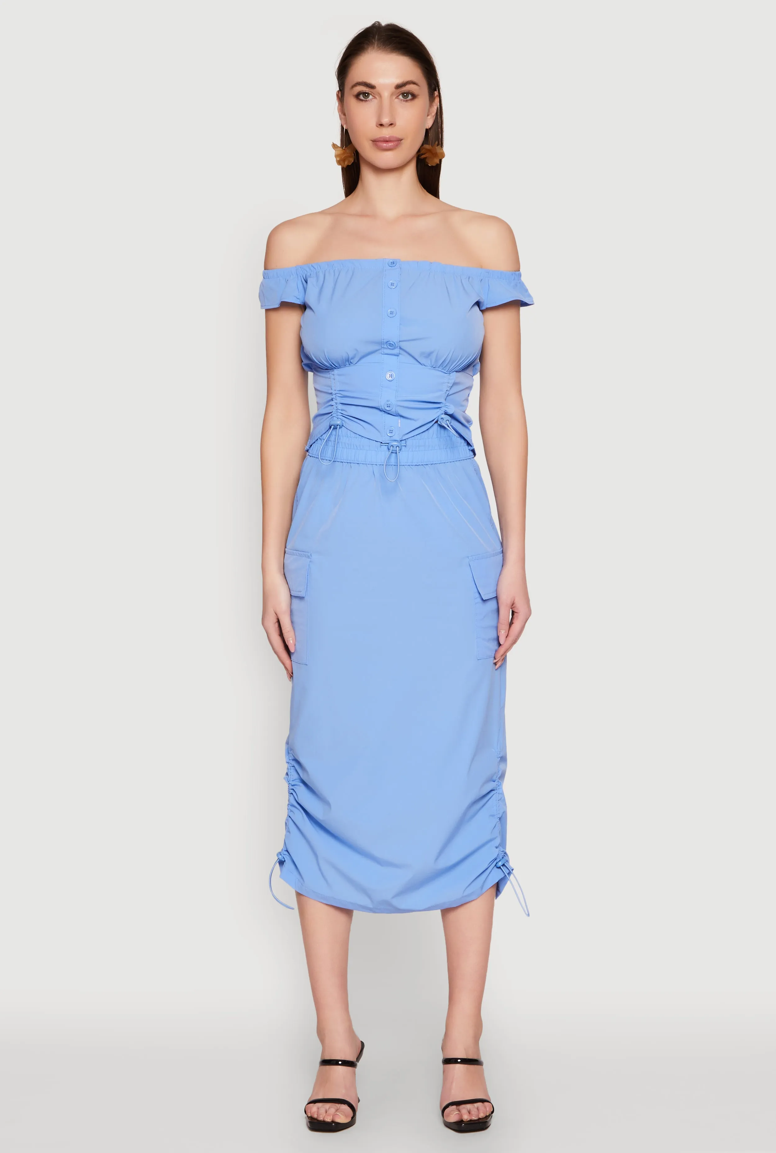 Toggle Drawstring Off The Shoulder Crop Top sold by Rainbow product image thumbnail 2