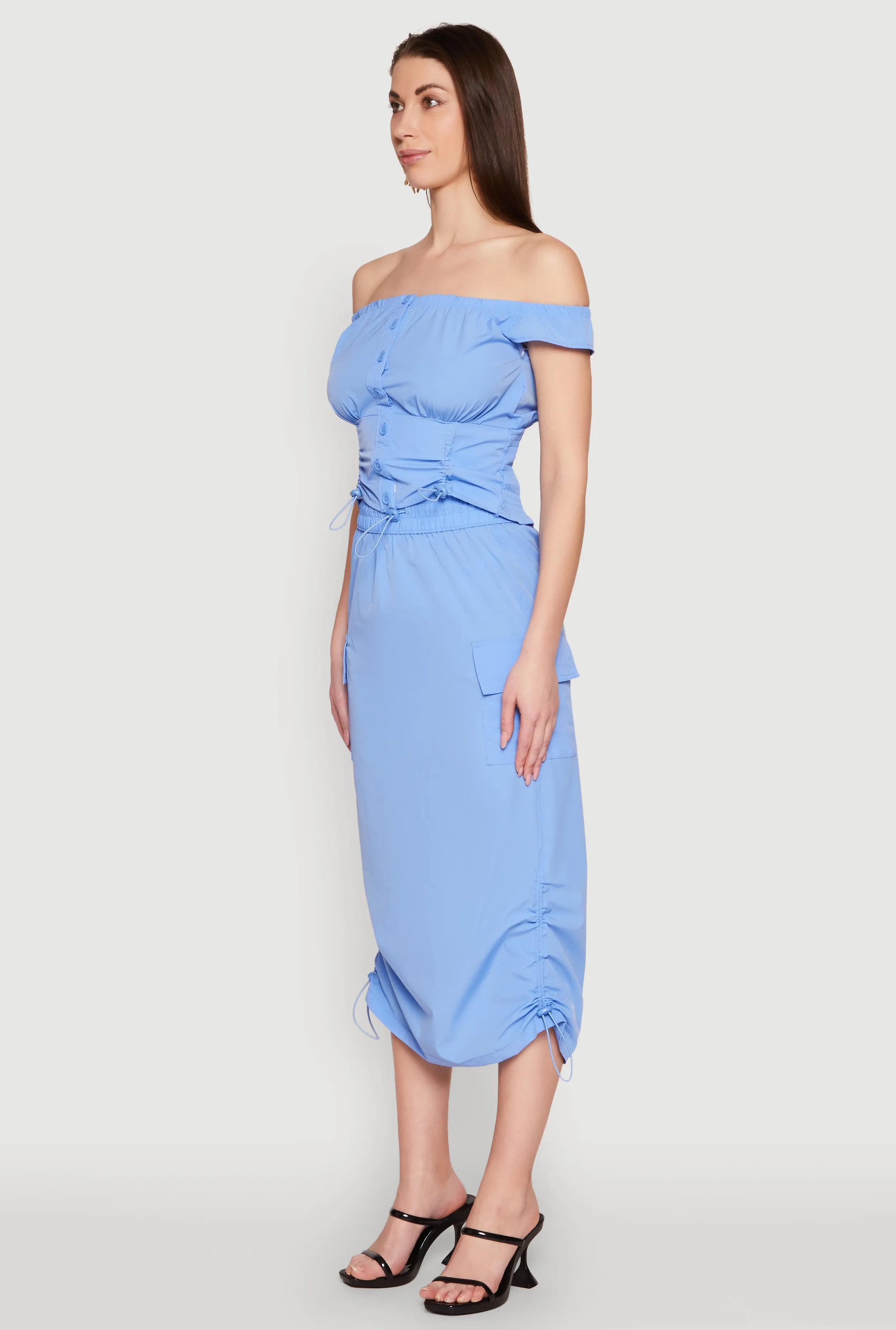 Toggle Drawstring Off The Shoulder Crop Top sold by Rainbow product image thumbnail 5