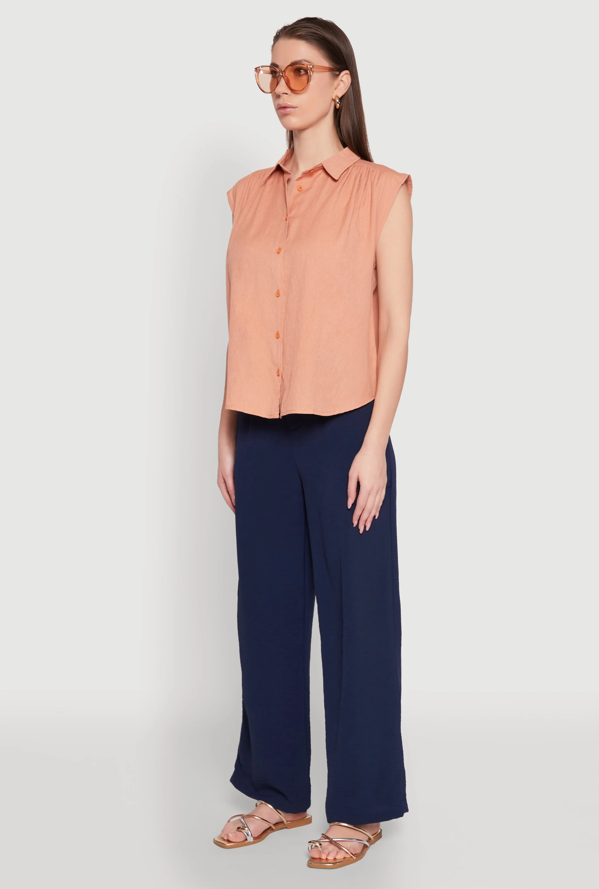 Ruched Sleeve Button Front Shirt sold by Rainbow product image thumbnail 5