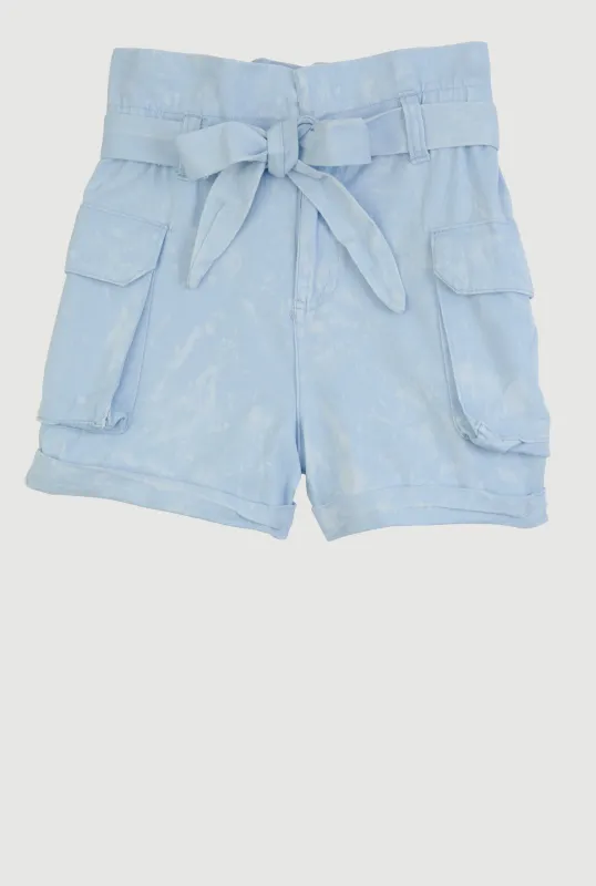 Girls Mineral Wash Paper Bag Waist Cargo Shorts sold by Rainbow
