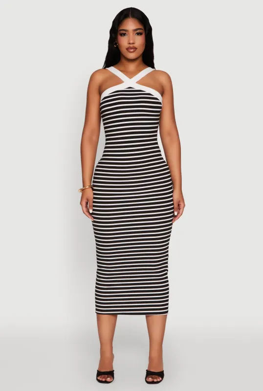 Iris Striped Halter Midi Dress sold by Rainbow