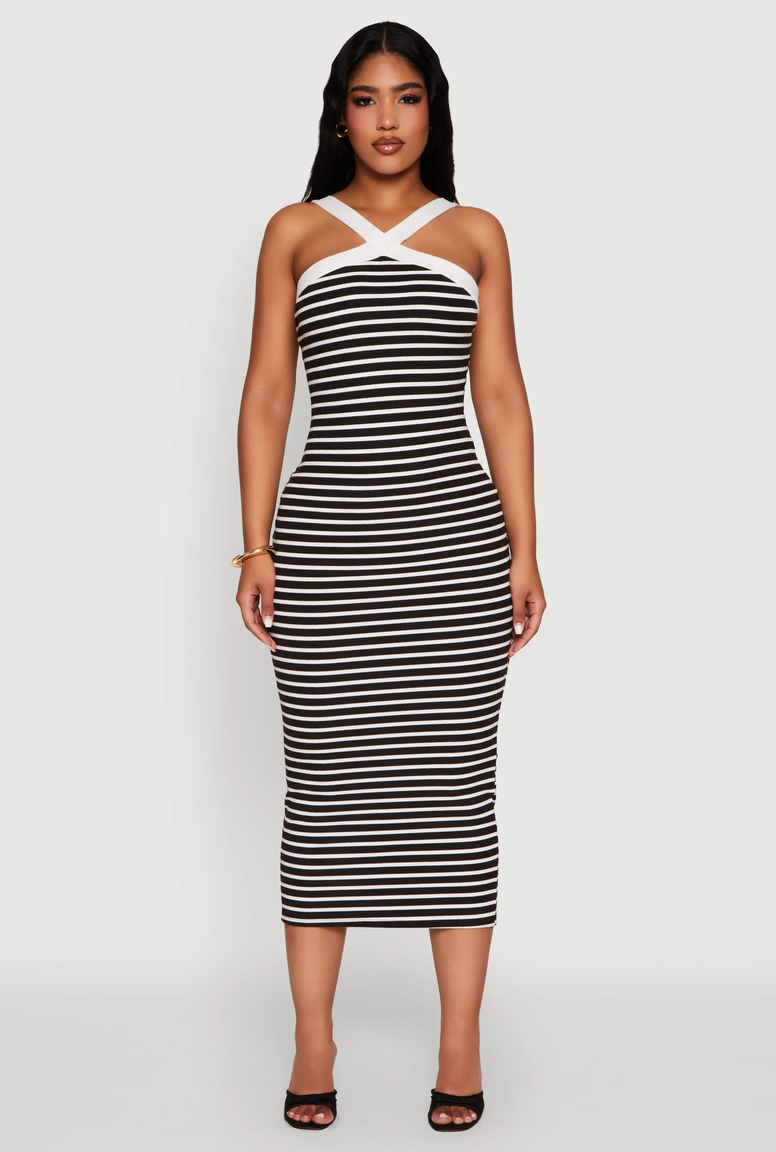 Iris Striped Halter Midi Dress sold by Rainbow
