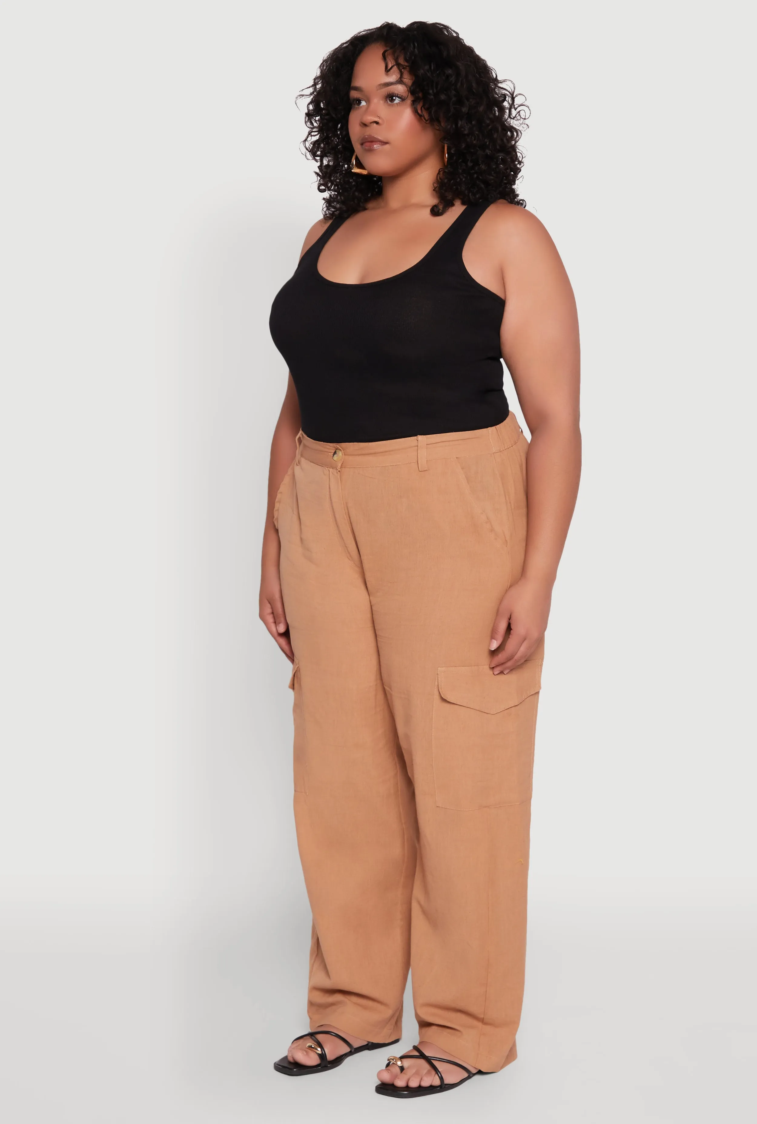 Plus Size Linen Tie Waist Belted Cargo Pants sold by Rainbow product image thumbnail 3