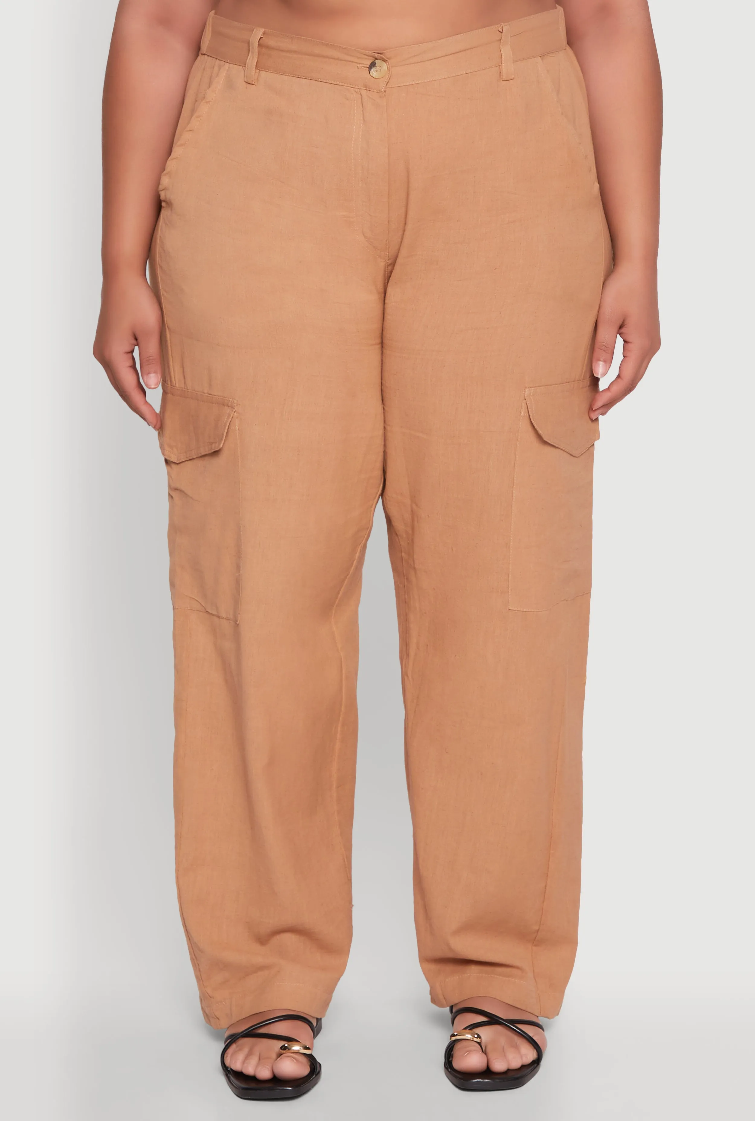 Plus Size Linen Tie Waist Belted Cargo Pants sold by Rainbow product image thumbnail 5