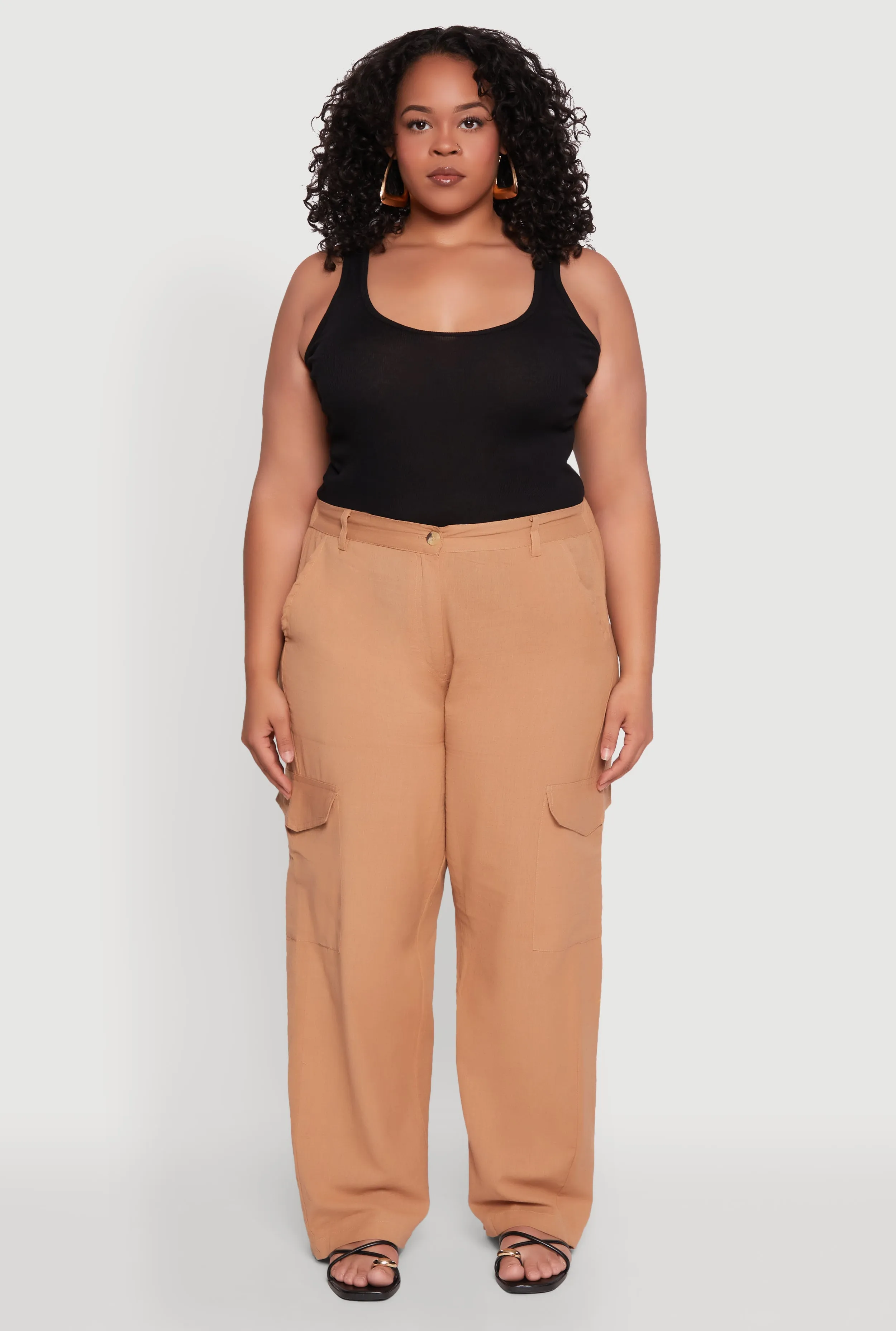 Plus Size Linen Tie Waist Belted Cargo Pants sold by Rainbow product image thumbnail 2