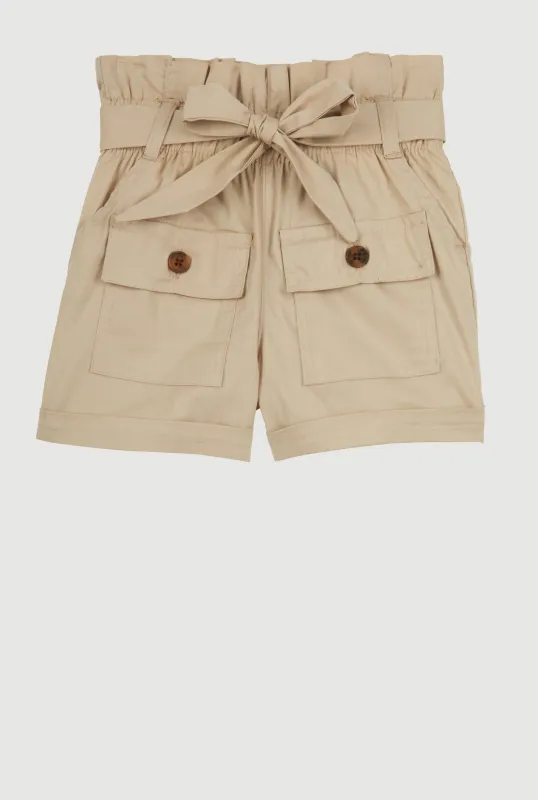 Little Girls Paper Bag Waist Cargo Pocket Shorts sold by Rainbow