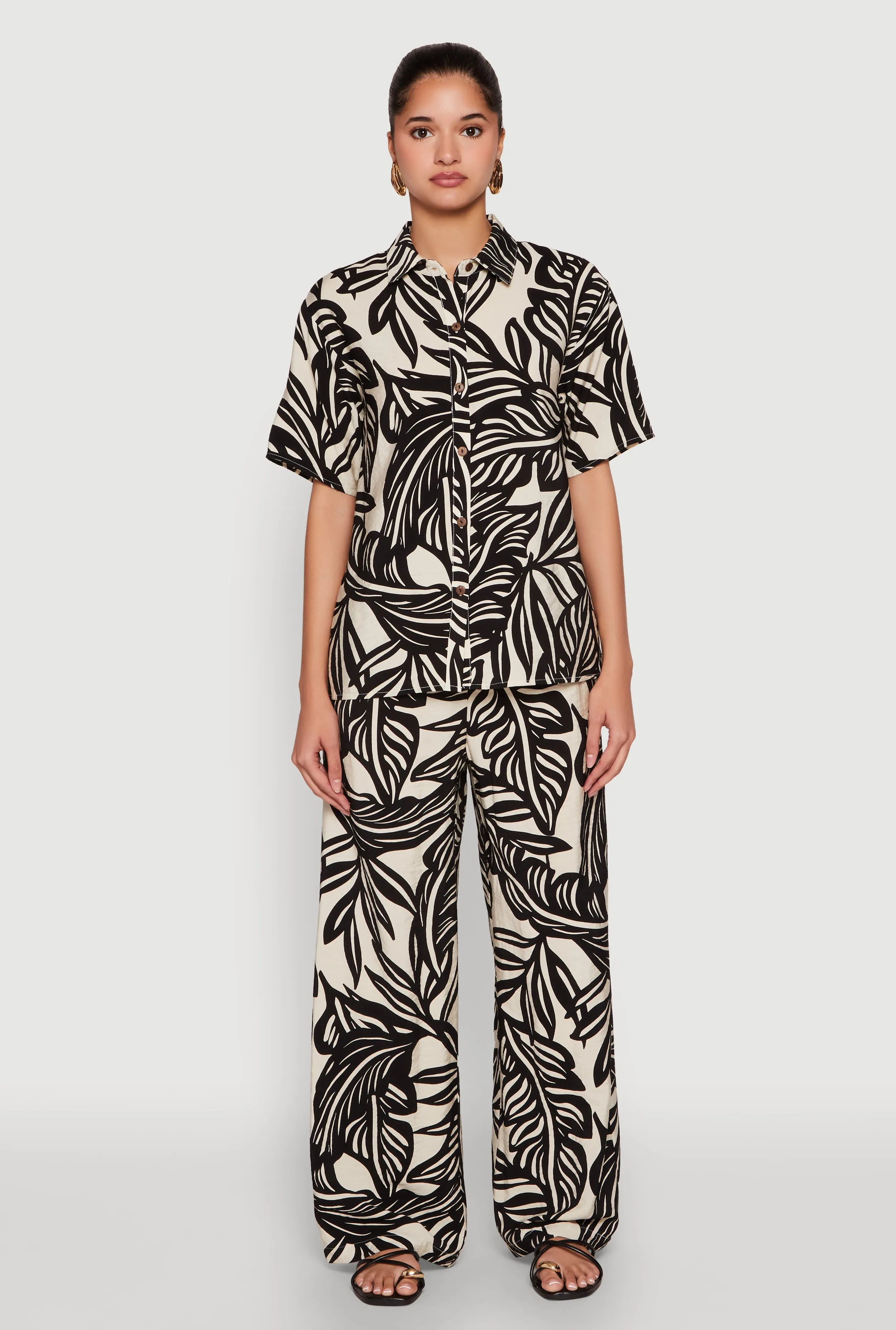 Palm Leaf Print Button Front Shirt sold by Rainbow product image thumbnail 2