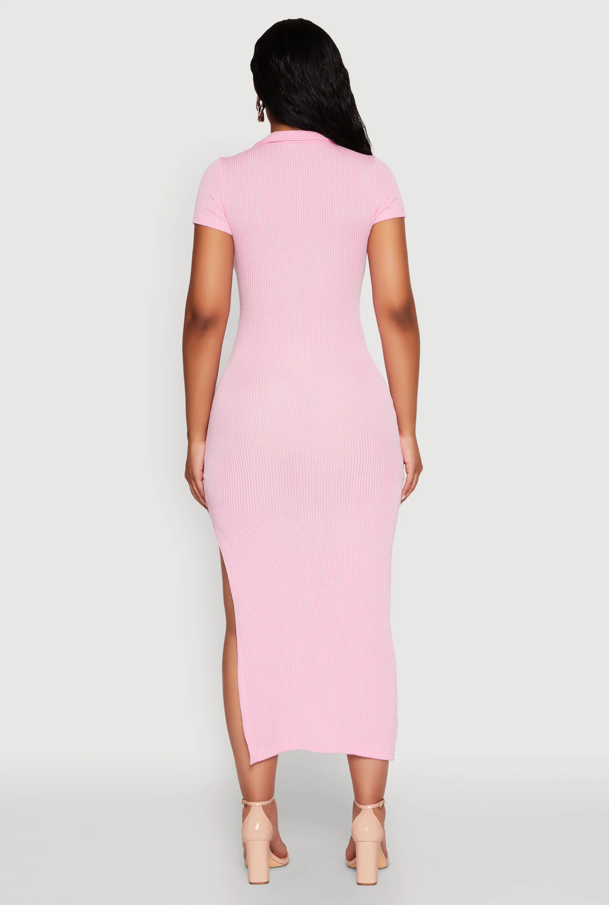 Side Slit Polo Collar Midi Dress sold by Rainbow product image thumbnail 5