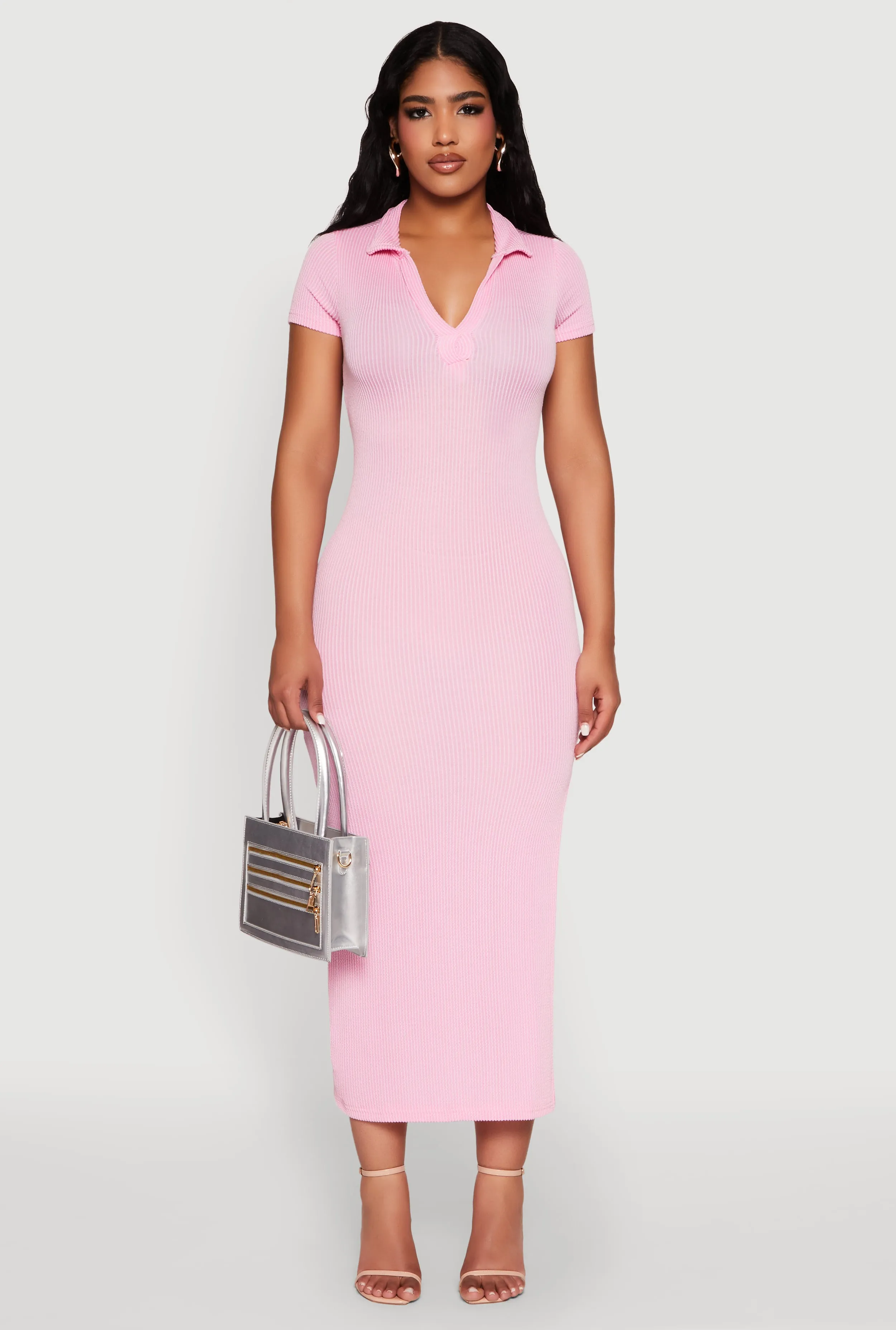 Side Slit Polo Collar Midi Dress sold by Rainbow product image thumbnail 2