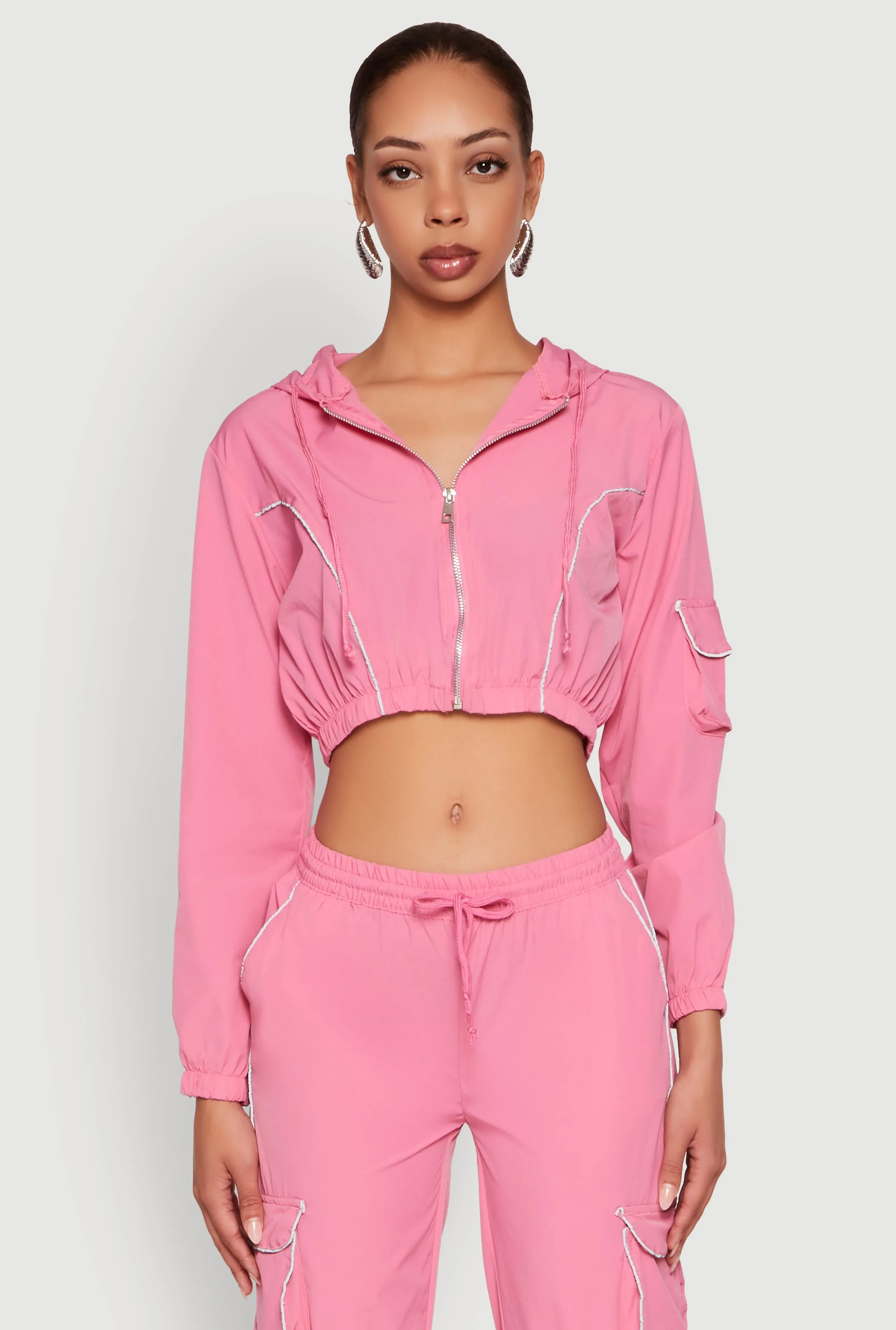 Reflective Trim Cropped Windbreaker sold by Rainbow