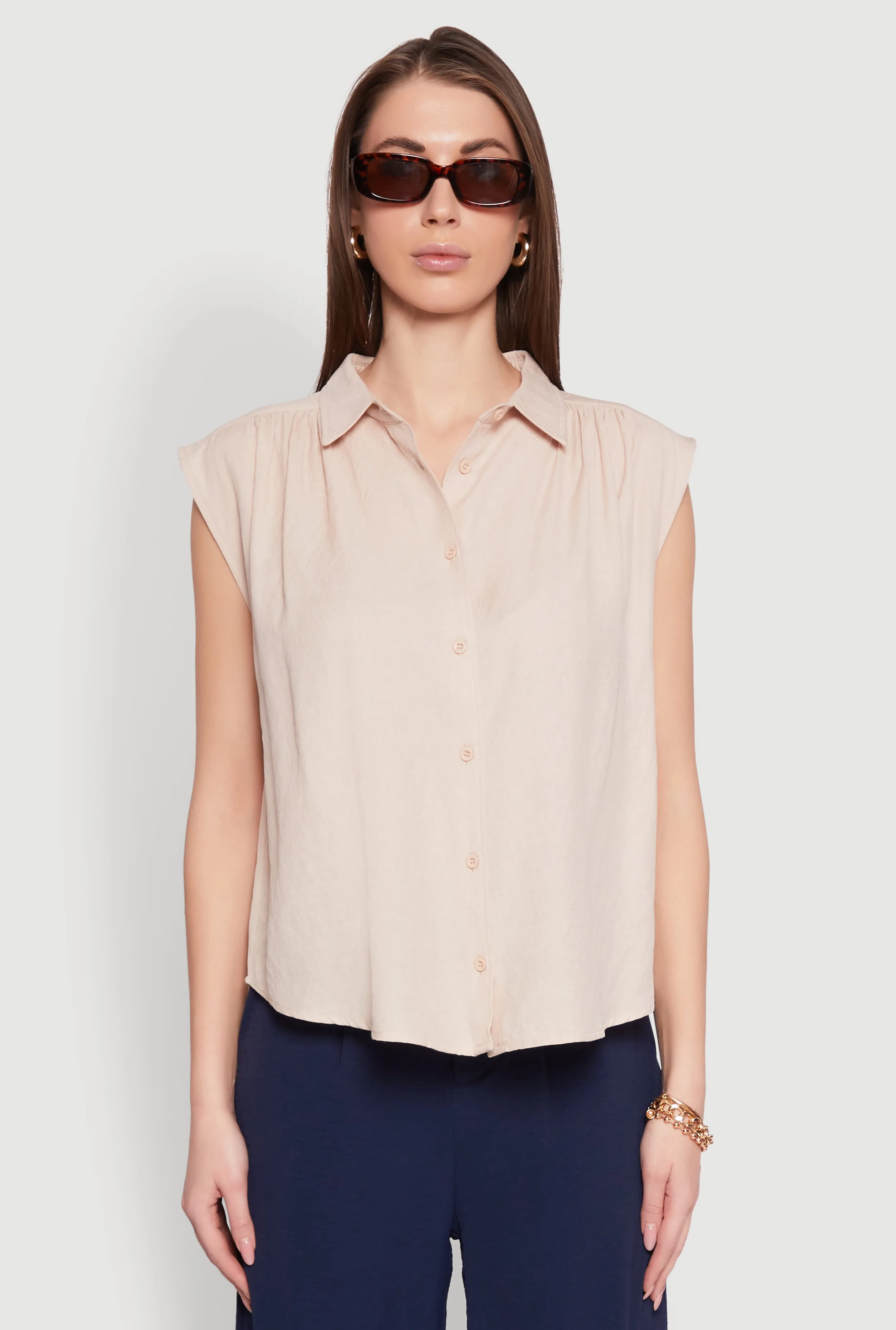Ruched Sleeve Button Front Shirt sold by Rainbow product image thumbnail 2