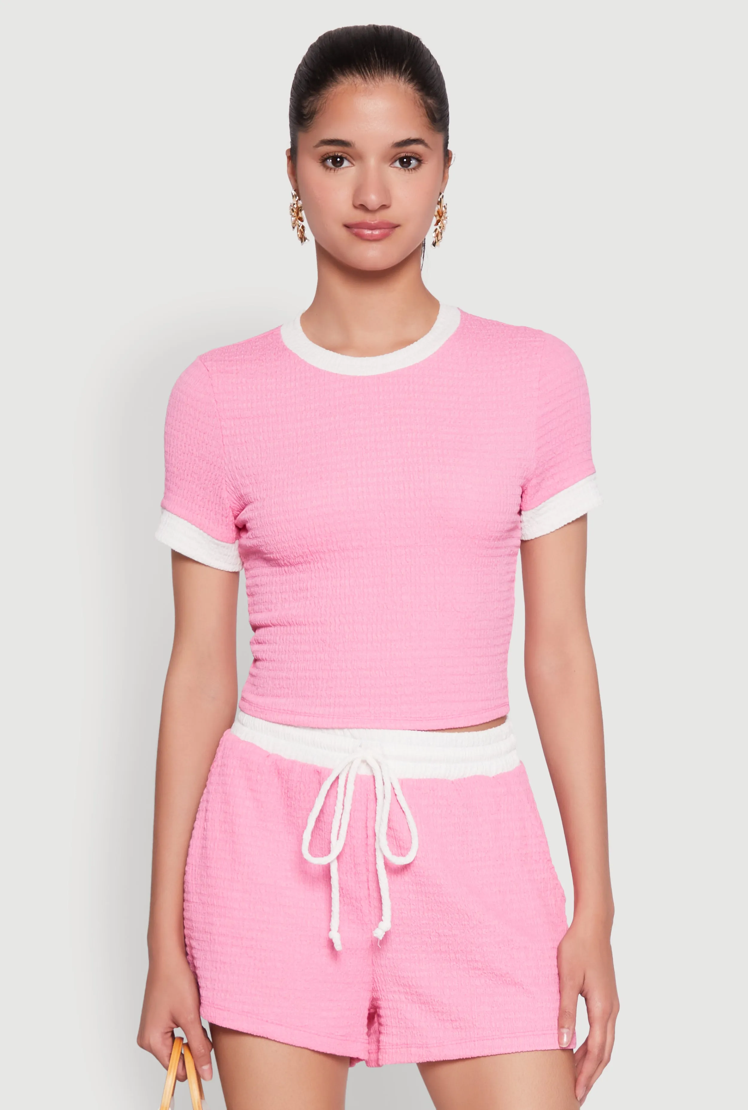 Textured Knit Crew Neck Crop Top sold by Rainbow