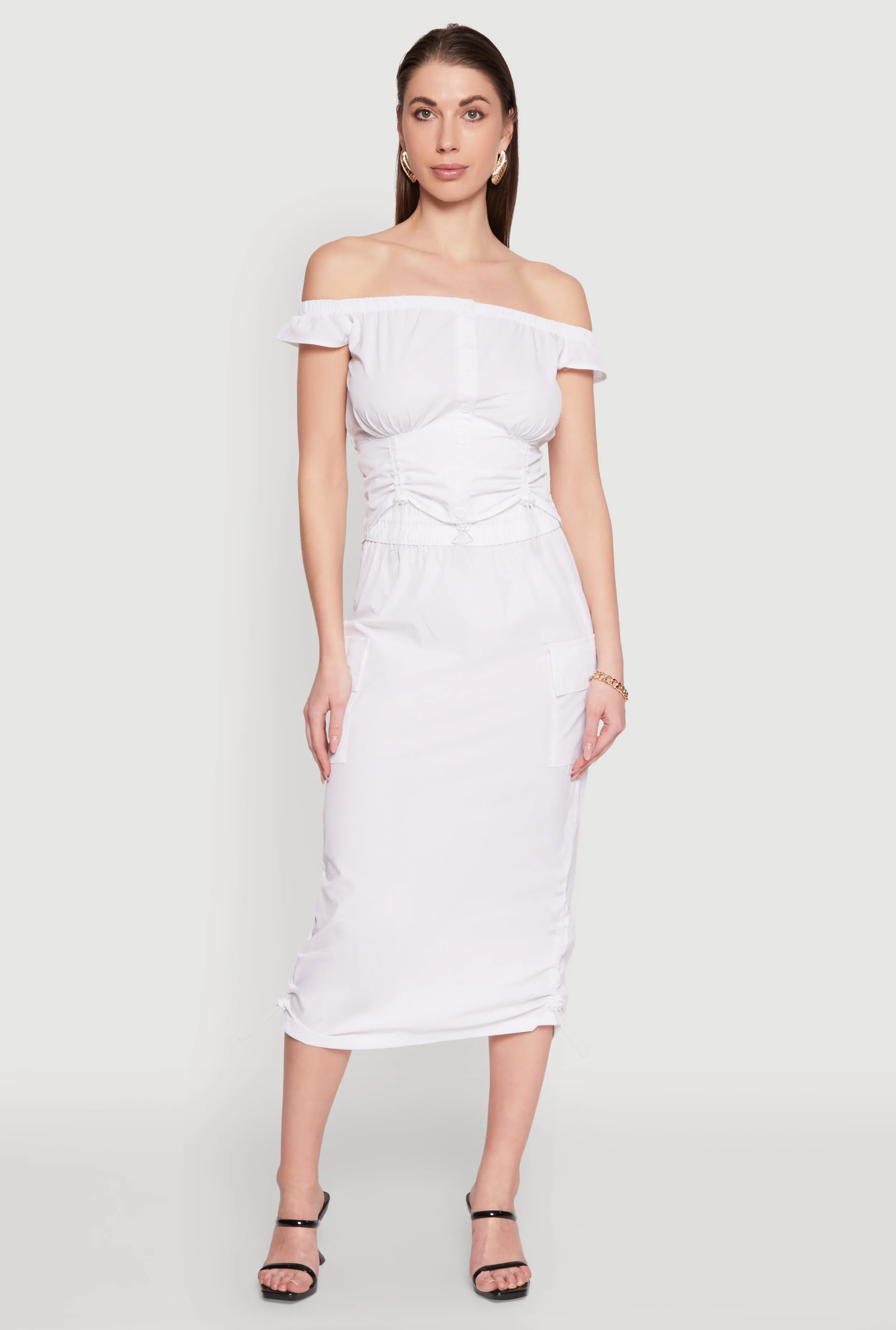 Toggle Drawstring Off The Shoulder Crop Top sold by Rainbow product image thumbnail 2