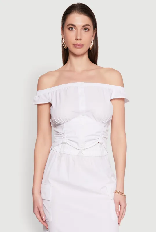 Toggle Drawstring Off The Shoulder Crop Top sold by Rainbow