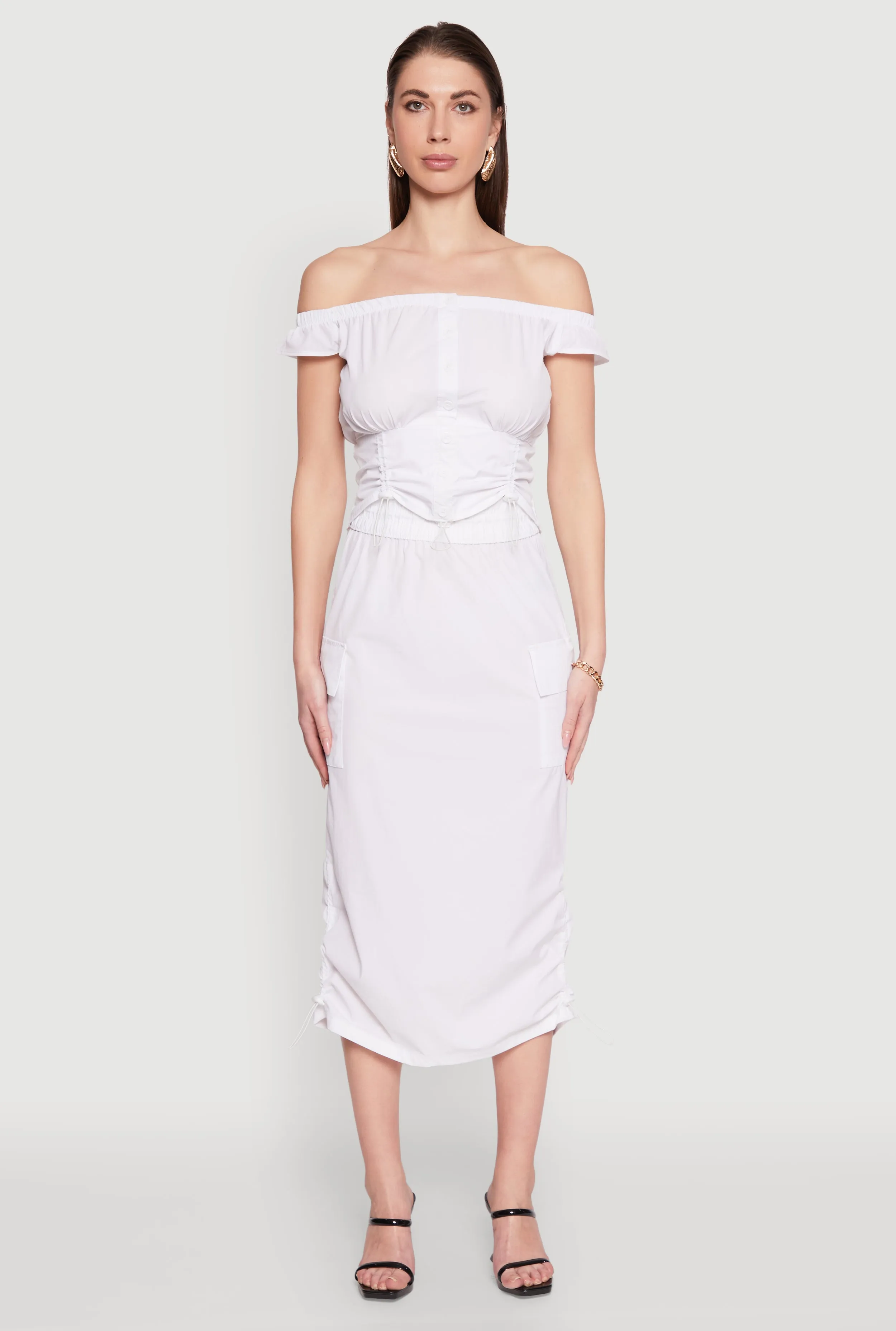 Toggle Drawstring Off The Shoulder Crop Top sold by Rainbow product image thumbnail 3