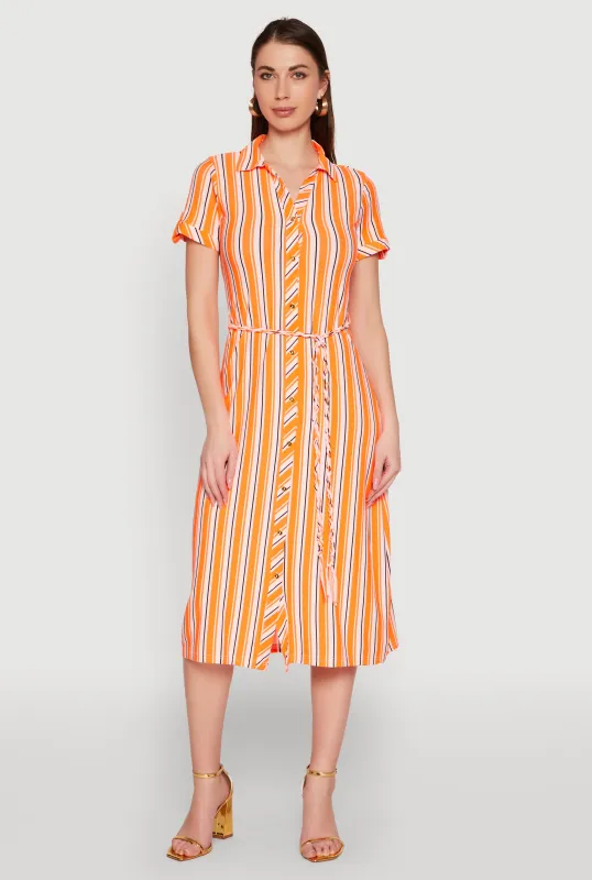Striped Short Sleeve Shirt Dress sold by Rainbow
