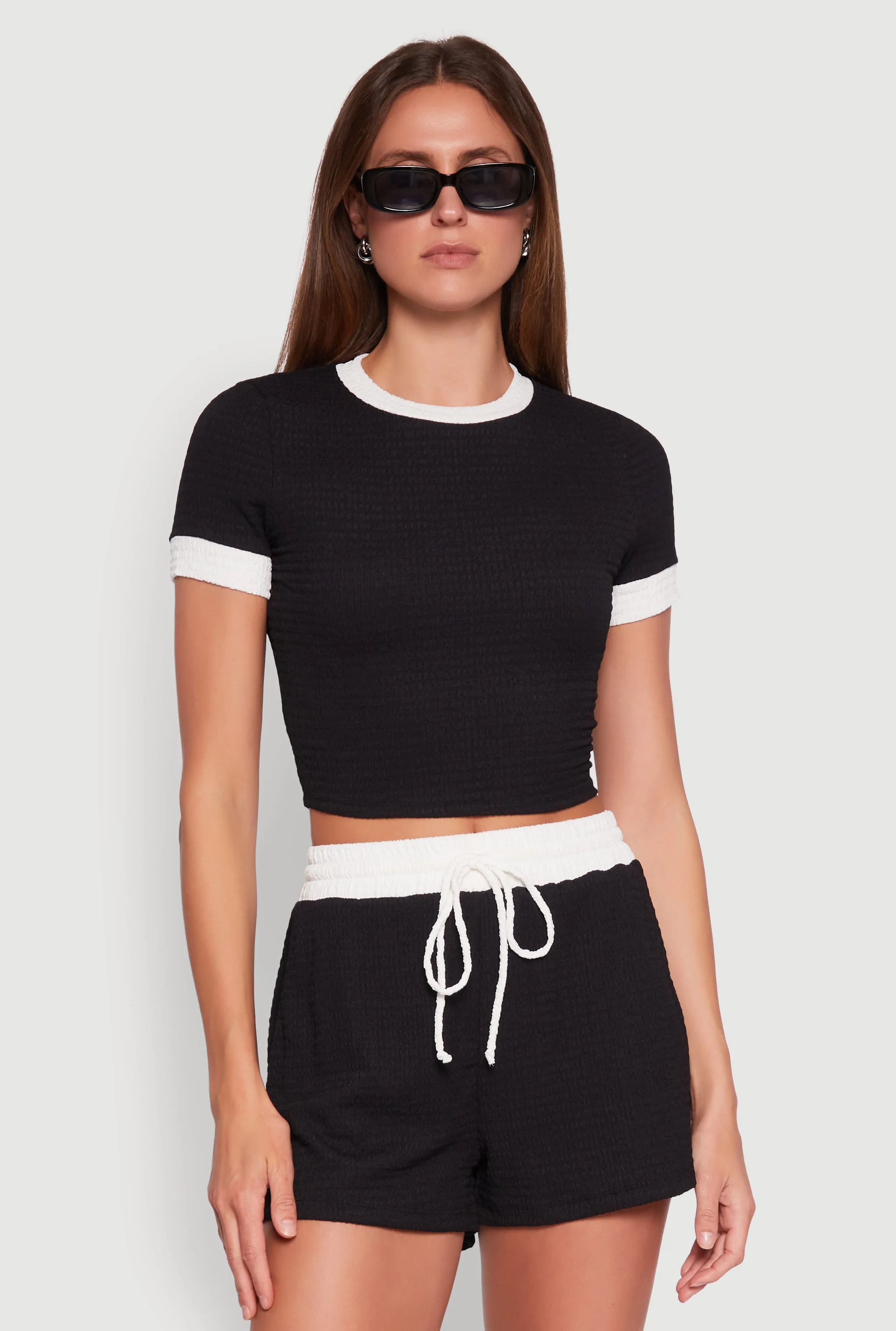 Textured Knit Crew Neck Crop Top sold by Rainbow