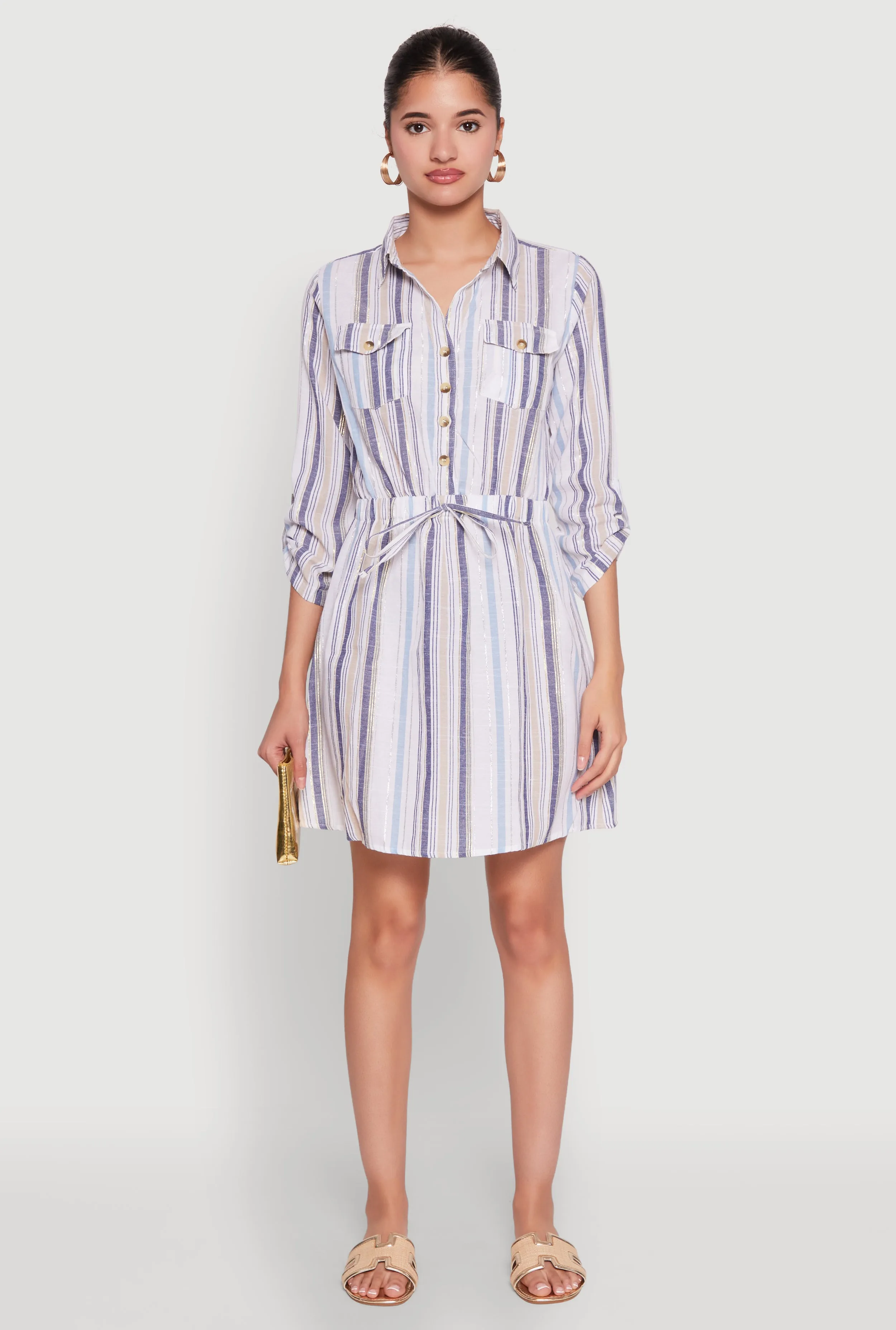 Pinstripe Tabbed Sleeve Shirt Dress sold by Rainbow product image thumbnail 2