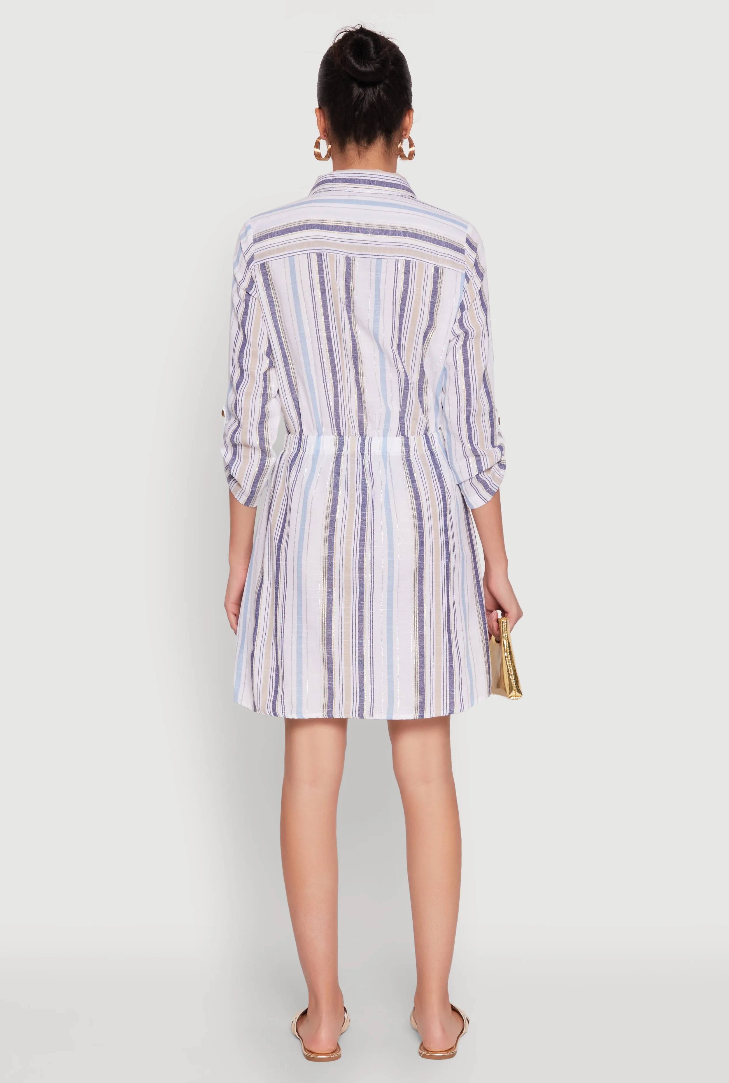 Pinstripe Tabbed Sleeve Shirt Dress sold by Rainbow product image thumbnail 5